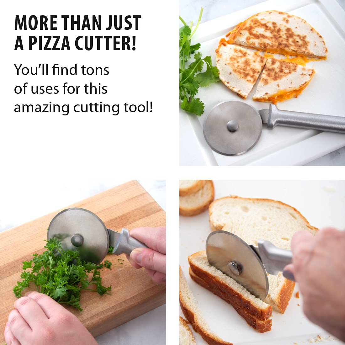 Rada Cutlery 14-Inch Stainless Steel Pizza Cutter with Ergonomic Silver Handle - Perfect for Home Kitchen, Restaurant & Pizza Parties