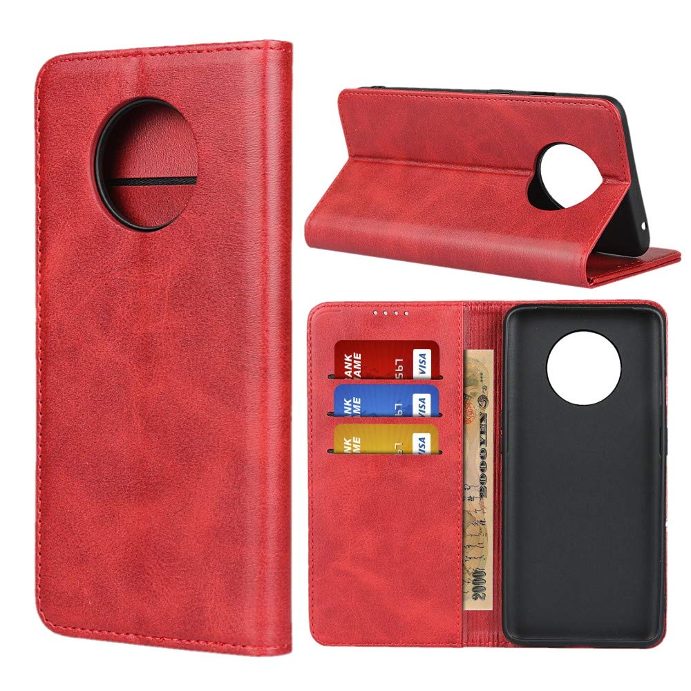 Premium PU Leather Magnetic Wallet Case for OnePlus 7T (6.55 inch) - Wine Red | Book Style Flip Cover with Card Slots & Cash Pocket | Kickstand Feature for Hands-Free Viewing | Perfect for Work, Travel & Daily Protection
