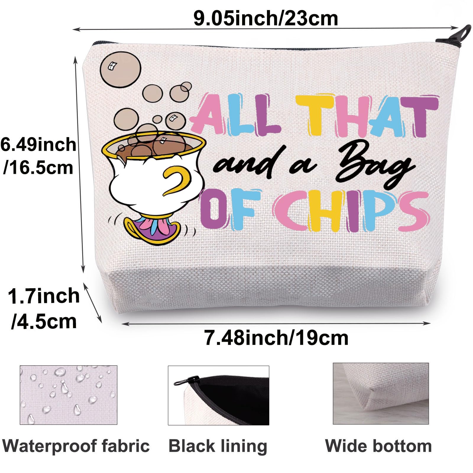 Mrs. Potts and Chip Makeup Bag - Beauty and the Beast Inspired Cosmetic Pouch - Disney Merchandise Gift for Women - Perfect for Travel, Storage & Disney Fans