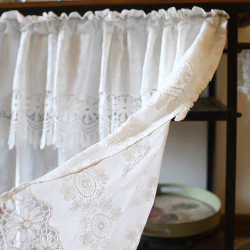 White Cotton Cafe Curtains for Kitchen - Short Valance with Hollow Lace Design, European Style Window Treatment (50x85 cm/20x33 in) - Perfect for Small Windows, Coffee Shops & Cozy Home Decor
