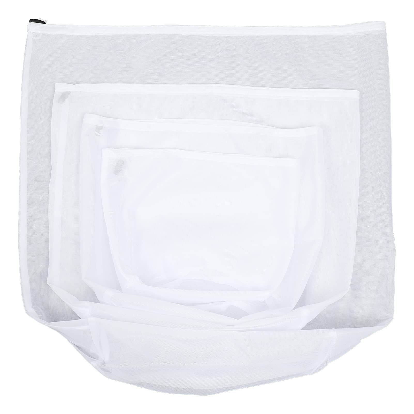 SOLUSTRE 4-Pack Fine Mesh Laundry Bags for Delicates, Lingerie & Travel Toiletries - White Polyester Drawstring Washing Bags for Gentle Garment Care (Perfect for Travel, Gym & Hand Wash)