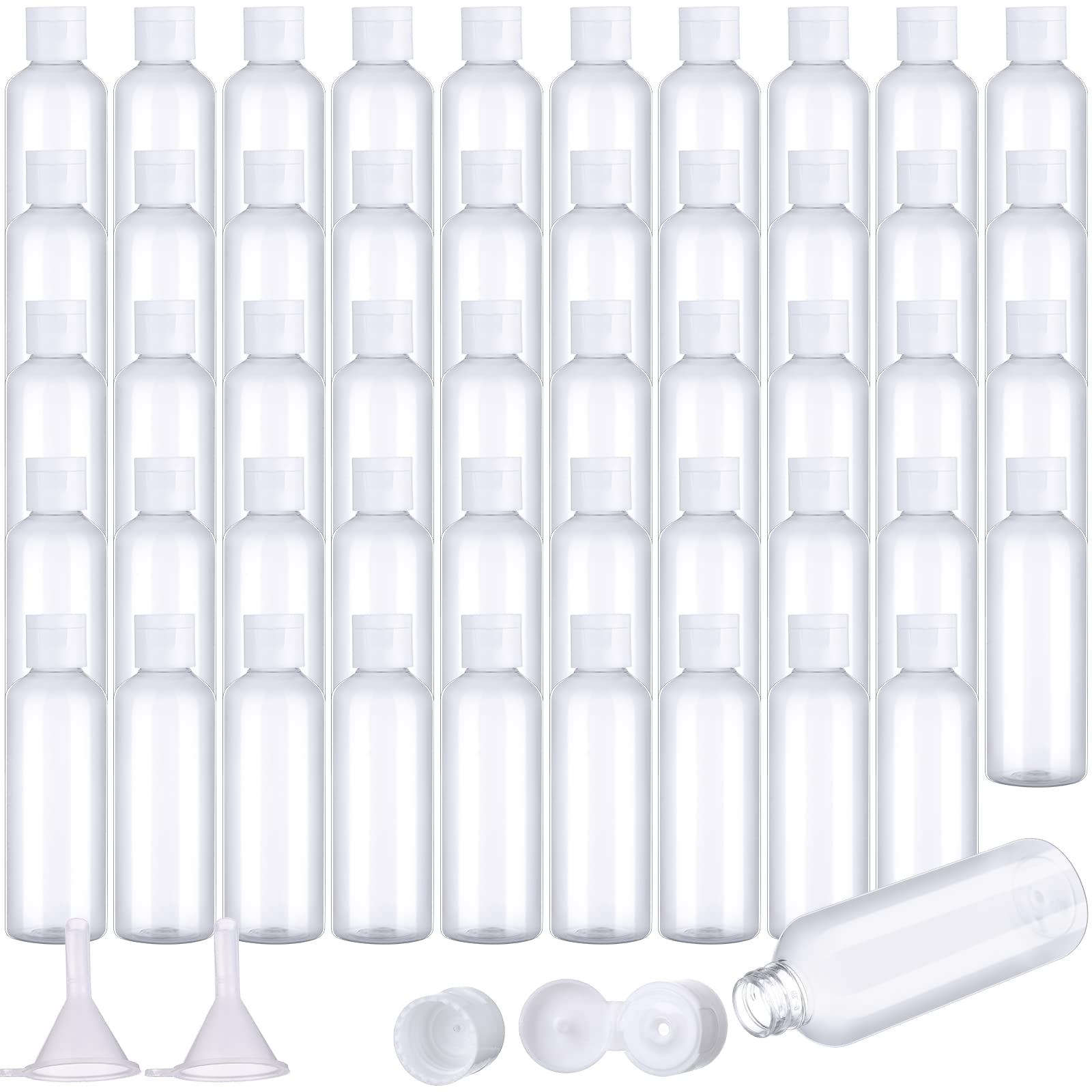 50-Piece 3.4oz Travel Bottles Set - Leakproof Squeeze Bottles with Flip Caps & Funnels for Toiletries & Cosmetics - Perfect for Air Travel & Mini Liquids