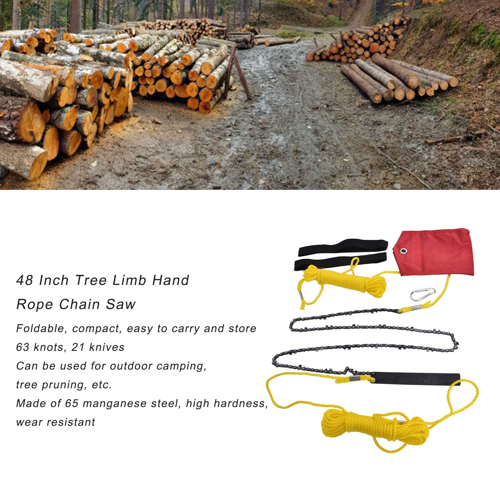 Portable 48-Inch Pocket Chainsaw with 63 Teeth - High Hardness Rope Saw for Tree Limb Cutting, Camping, and Survival - Folding Handheld Chain Saw for Outdoor Adventures, Gardening, and Emergency Preparedness
