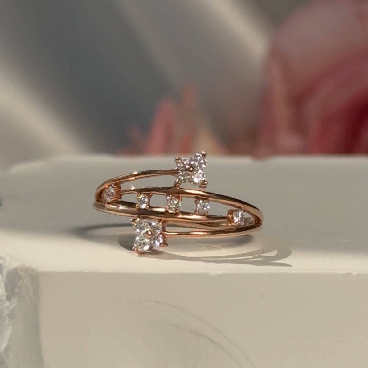 14k Rose Gold Diamond Butterfly Wrap Cocktail Ring - Elegant Statement Jewelry for Women, Perfect for Parties, Weddings & Special Occasions
