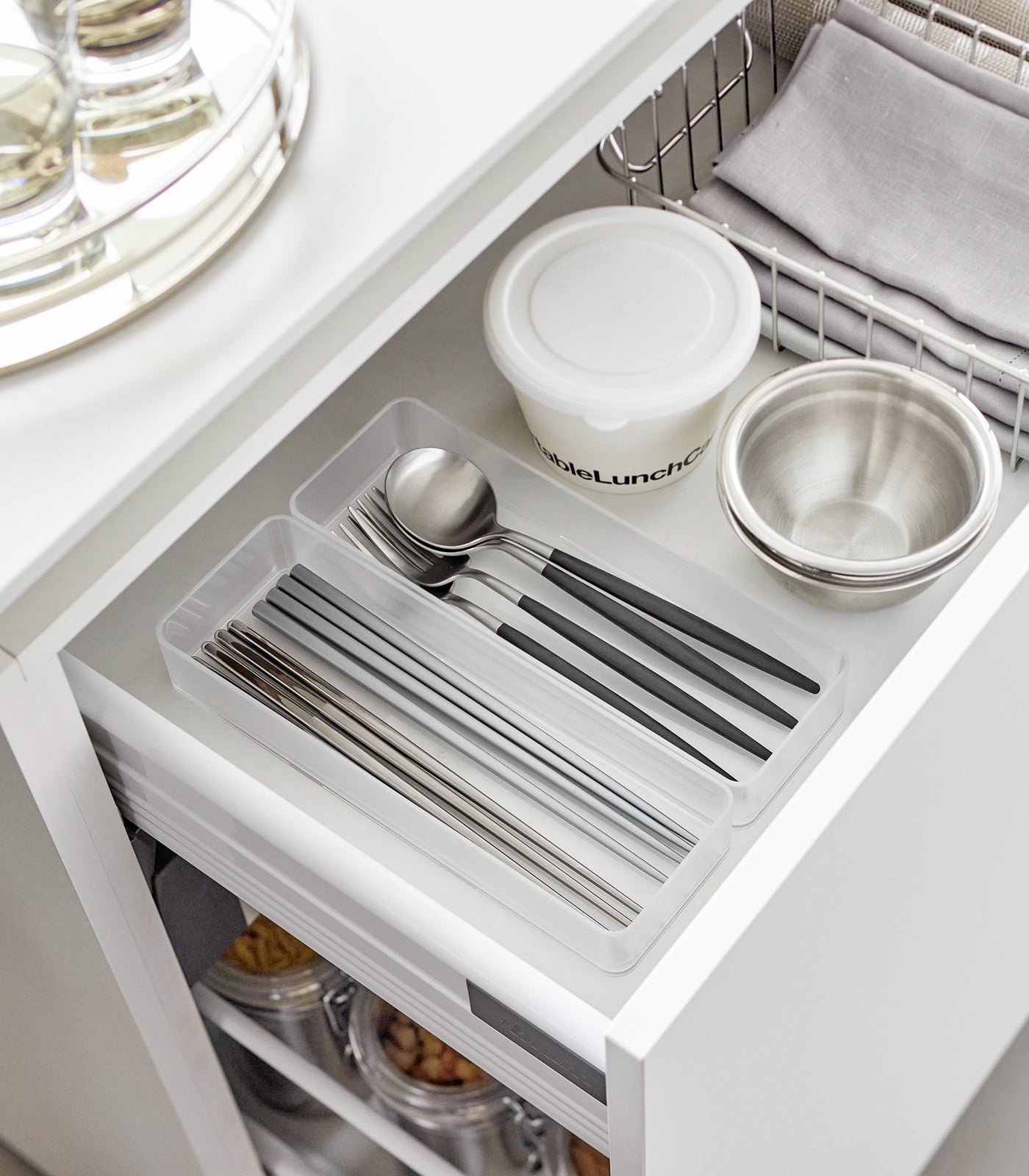 Stackable Clear Plastic Organizer Bins [Set of 2] - 4 Sizes for Home, Office & Closet Storage | Space-Saving Organization Solution for Shelves, Cabinets & Drawers