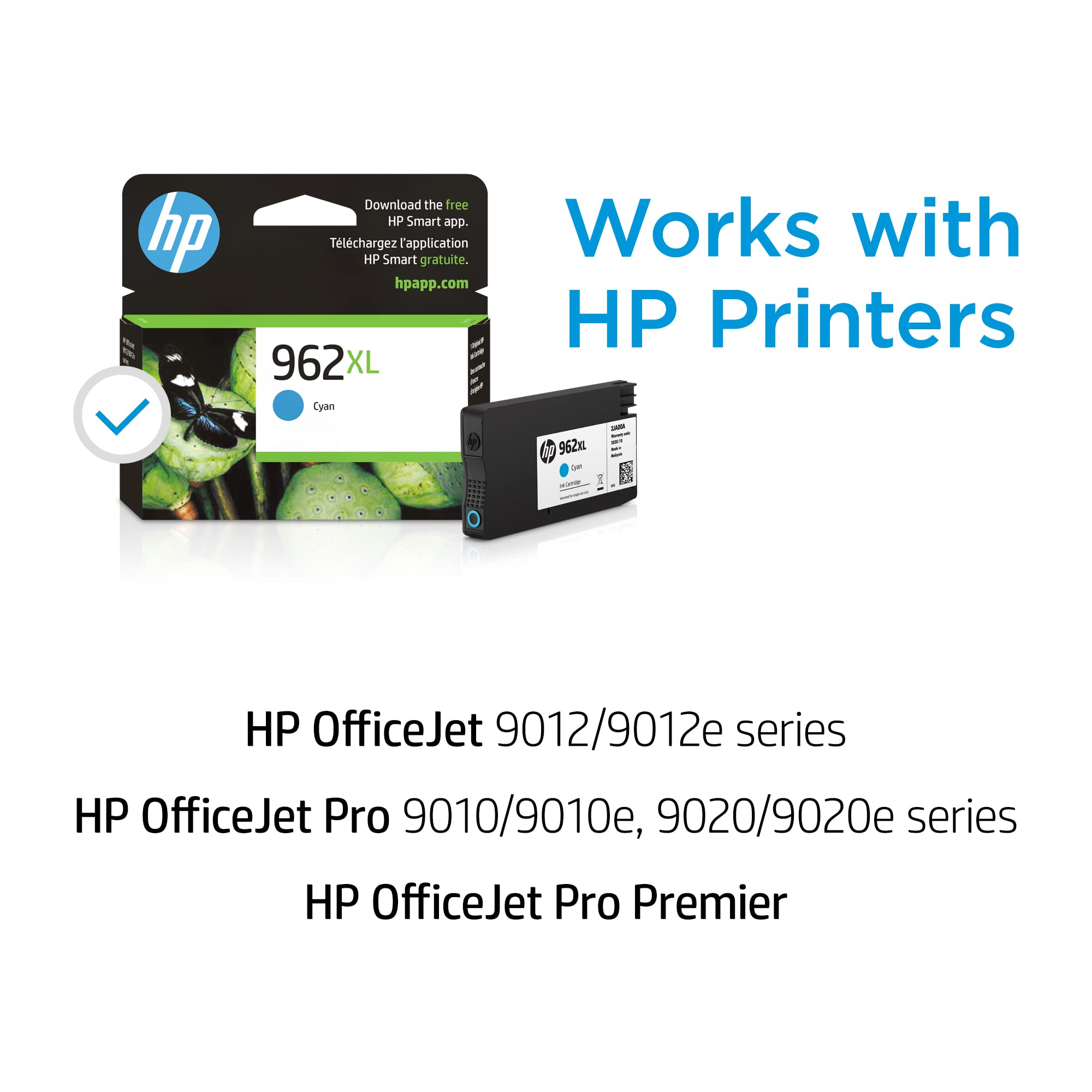 HP 962XL Cyan High Yield Ink Cartridge - Compatible with OfficeJet 9010/9020 Series (3JA00AN) - Perfect for Home Office Printing, Documents & Photos