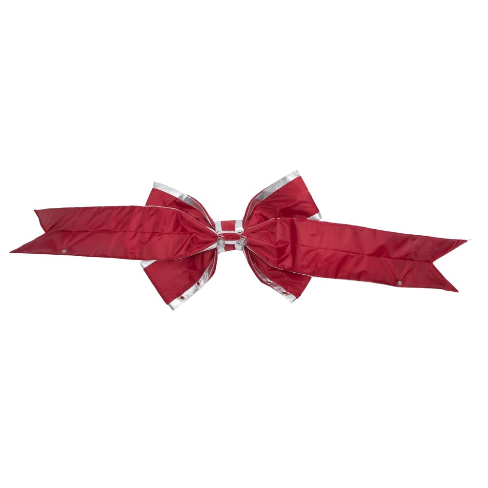 Vickerman 18-Inch Red and Silver Nylon Christmas Bow for Outdoor Holiday Decor - Perfect for Wreaths, Garlands, and Gift Wrapping