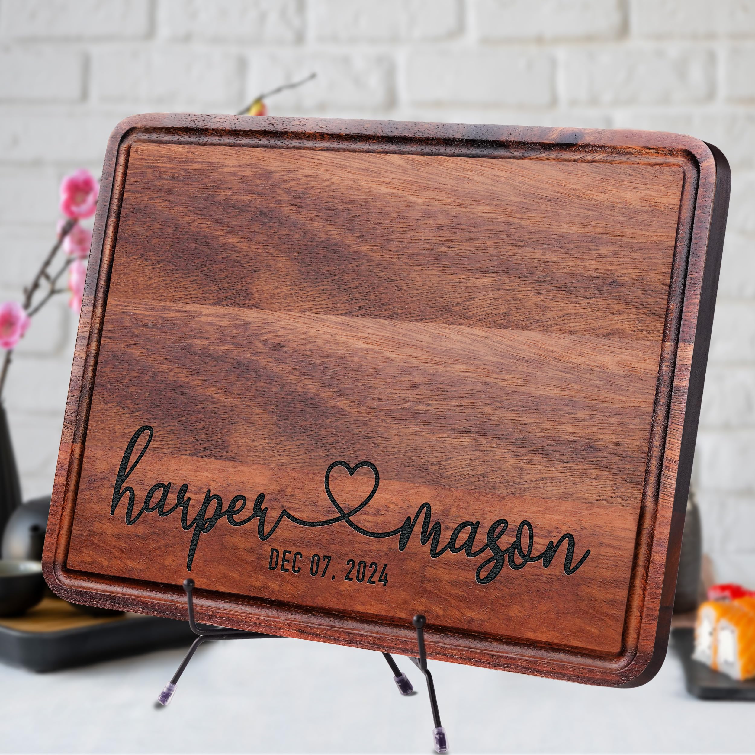 Personalized Engraved Wooden Cutting Board for Couples - Custom Anniversary Wedding Engagement Gift for Men Women Parents - Perfect for Christmas Housewarming & Romantic Dinners - Unique Wedding Gift Idea for Couples