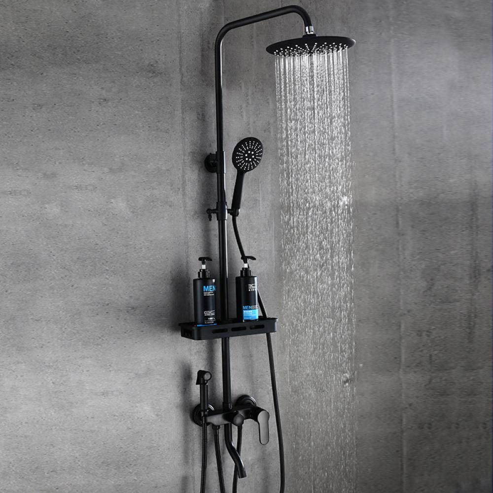 Black Wall Mounted Rain Shower System with Hot/Cold Mixer Tap - Stainless Steel & Copper Bathroom Shower Set with Bidet Sprayer - Perfect for Modern Bathrooms & Spa-Like Showers
