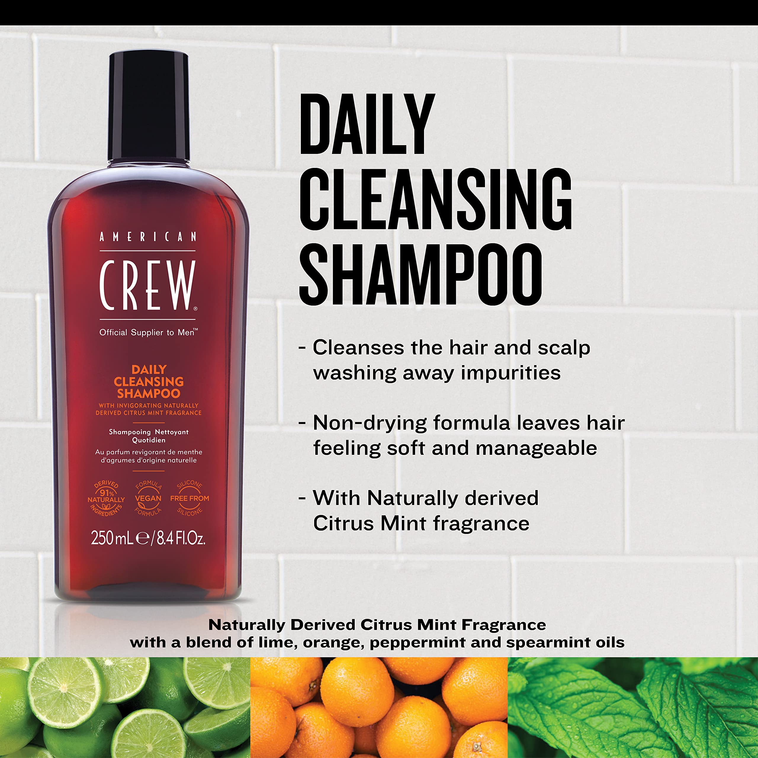 American Crew Men's Daily Shampoo 450ml (15.2oz) - Volumizing & Strengthening Hair Care for Men - Perfect for Daily Use at Home, Gym & Travel