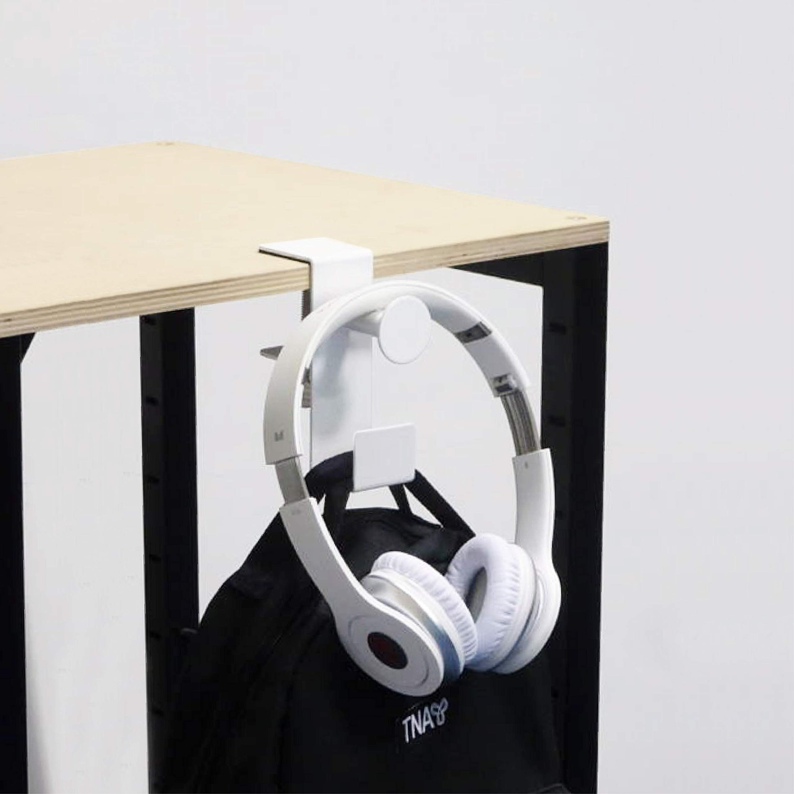 Adjustable Rotating Metal Under Desk Headphone Stand Holder - Universal Steel PC Gaming Headset Hanger Hook with Cable Organizer - Perfect for Office, Gaming Setup & Home Workspace (White, 2 Pack)