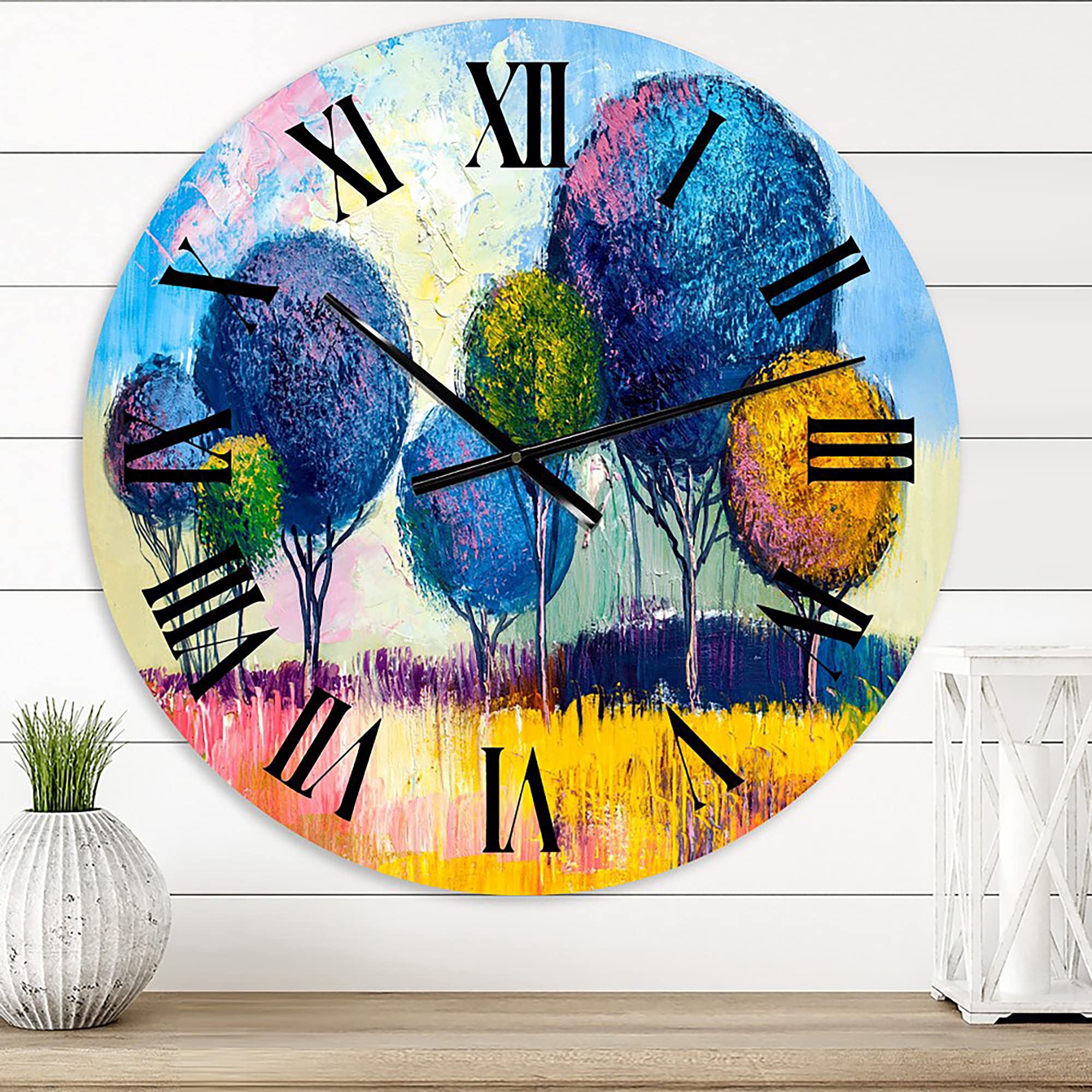 Autumn Fantasy Trees III - Modern Large Wall Clock for Home & Bedroom Decor | Nature Landscape Design | Perfect for Living Room, Office & Gift Giving