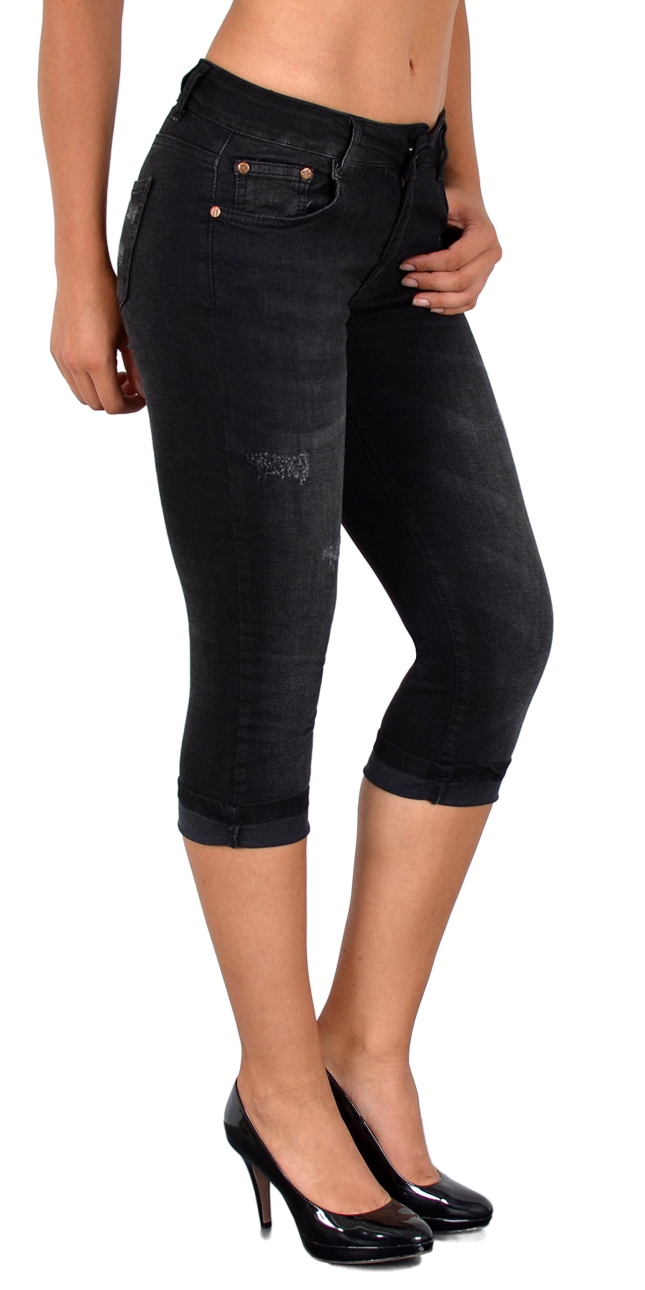 ESRA Women's High Waist Capri Jeans - 3/4 Length Summer Shorts for Women - Stretch Denim Pants with Comfort Fit (Plus Size Available) - Perfect for Beach, Vacation & Casual Outings