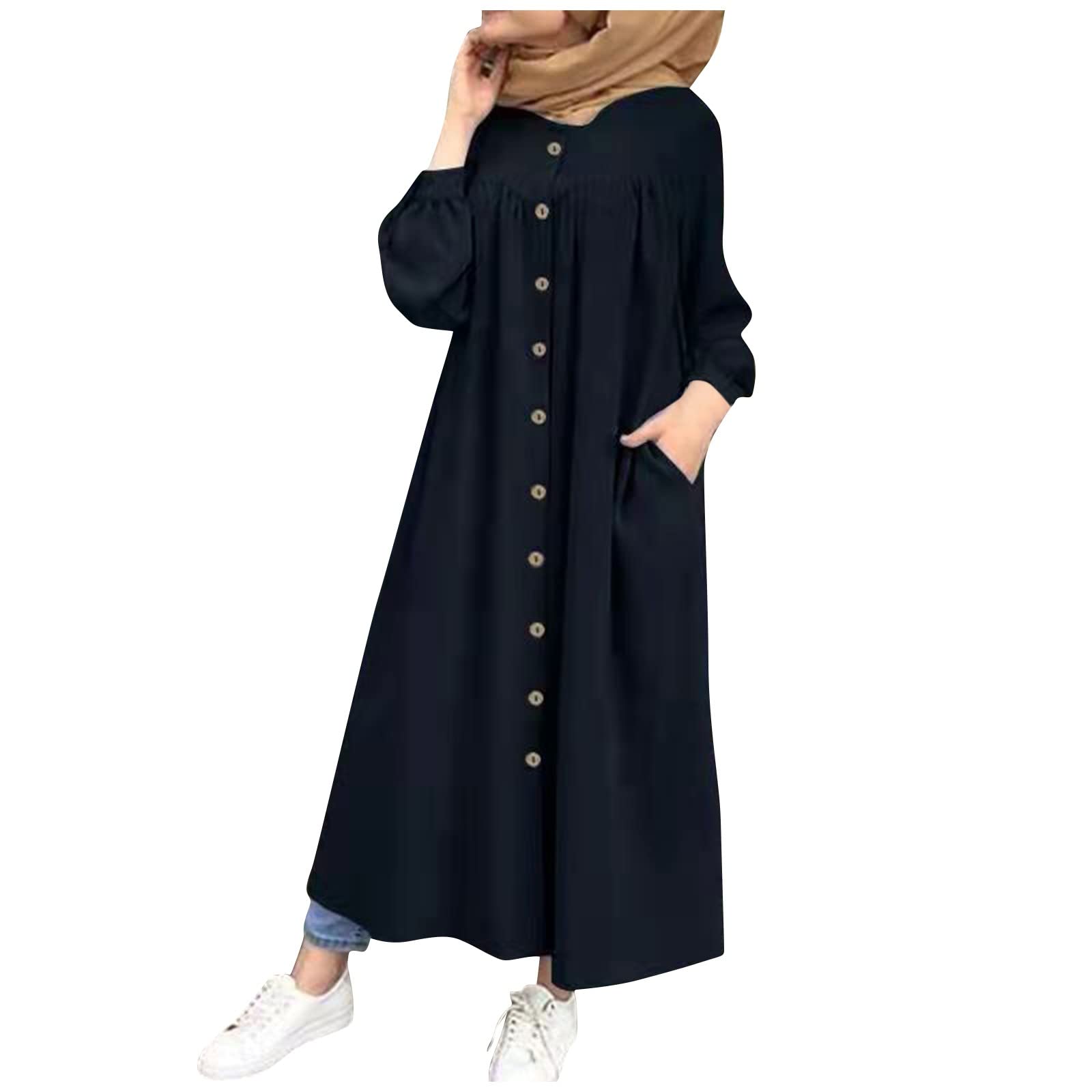 Women's Long Sleeve Button Down Shirt Dress with Pockets - Casual Flowy Sundress for Summer, Beach, Travel & Everyday Wear | Lightweight Robe Style Dress for Women