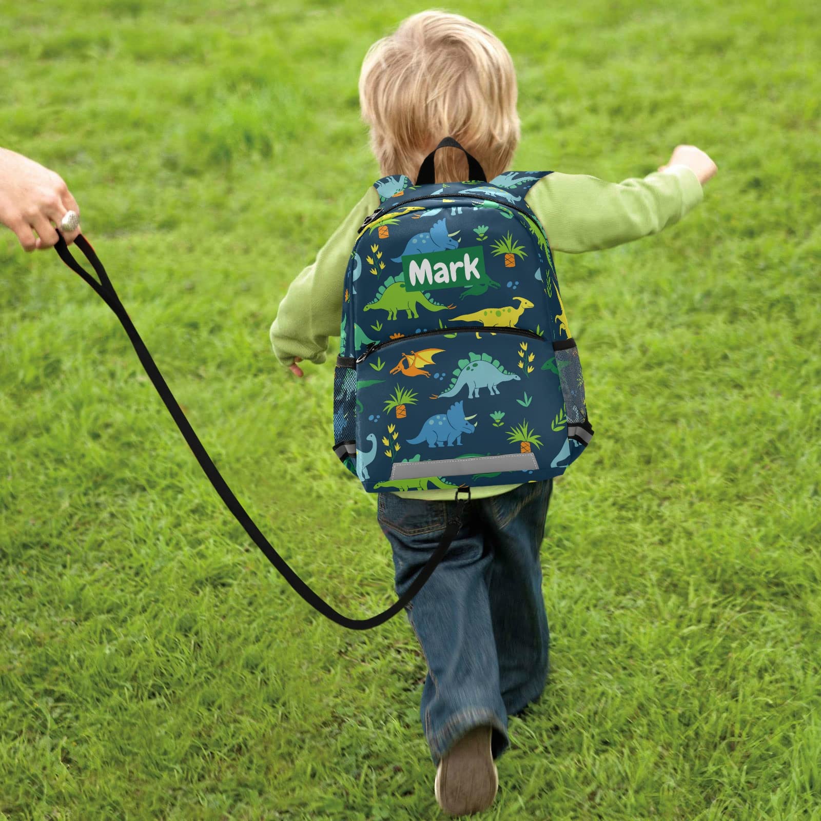 Custom Personalized Green Dinosaur Backpack for Kids - Adjustable Preschool & Toddler School Backpack for Boys & Girls with Name/Text & Chest Strap - Perfect for Daycare, Kindergarten, Travel & Outdoor Adventures