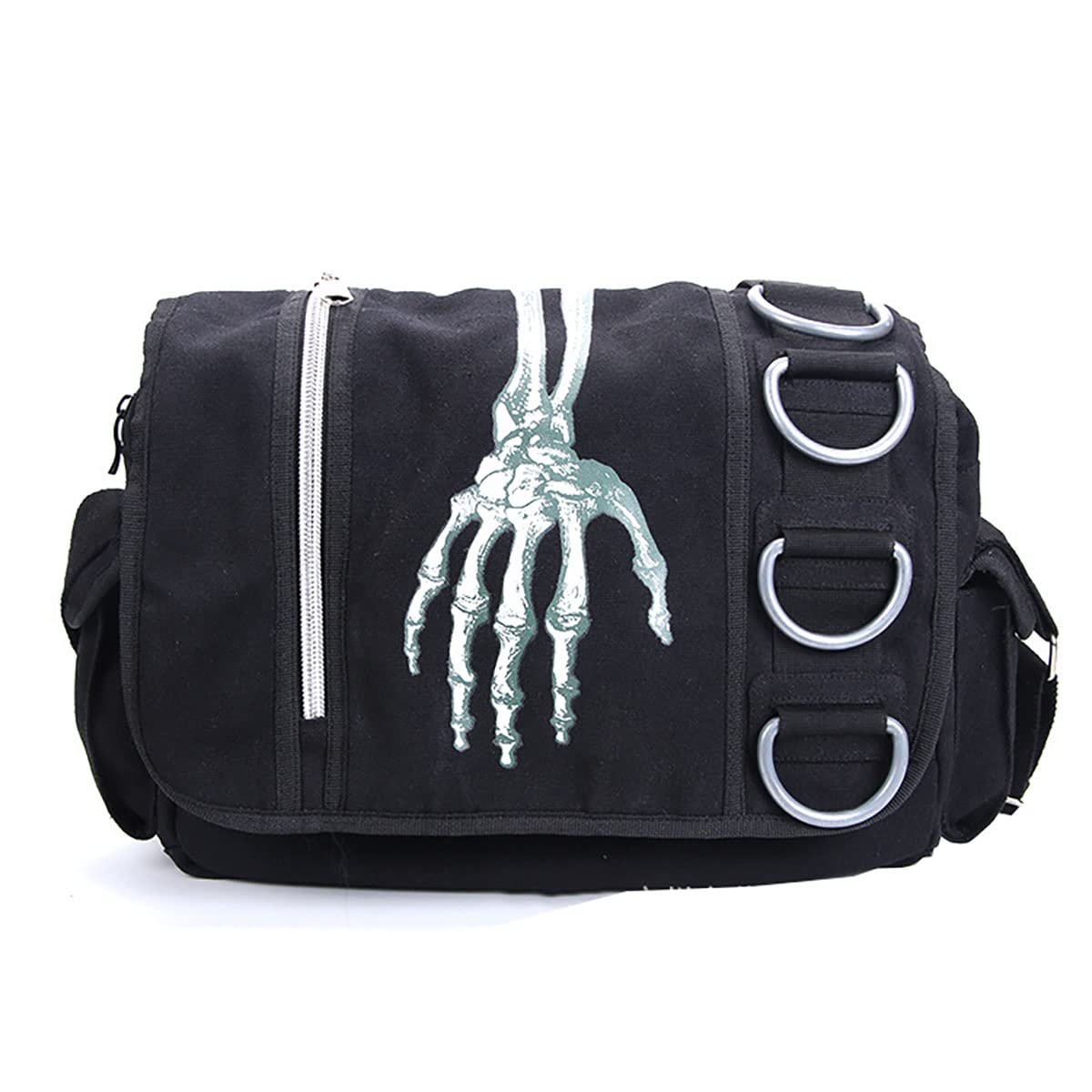 Goth Grunge Backpack - Y2K Fashion Skull Hooded Backpack | Gothic Black Shoulder Bag & Messenger Bag for Women & Men | Perfect for School, Travel, and Alternative Fashion Lovers