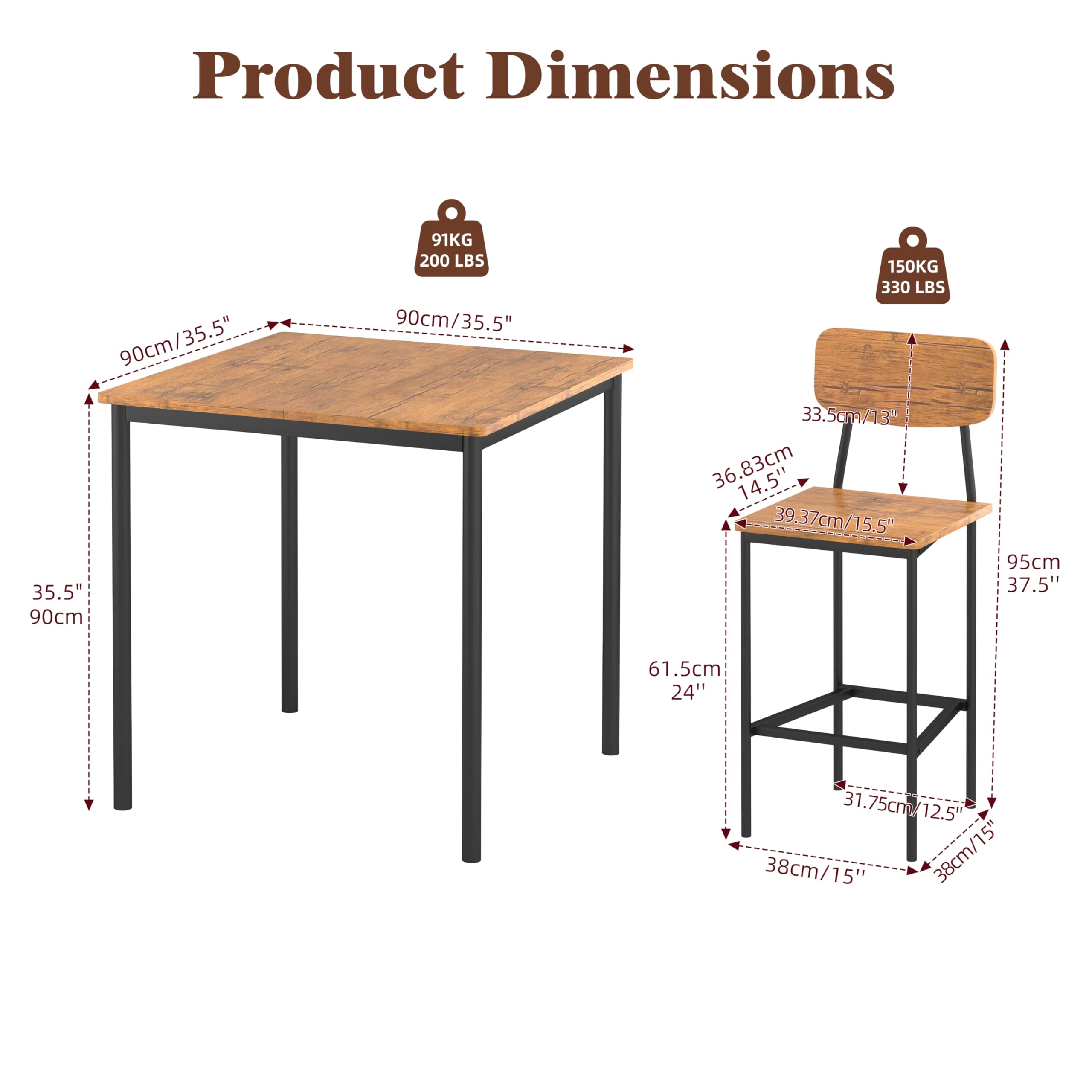 4-Piece Industrial Dining Table and Chairs Set - Space-Saving Brown Kitchen Furniture for Family Dinners & Entertaining | Perfect for Small Spaces, Apartments, and Modern Farmhouse Decor