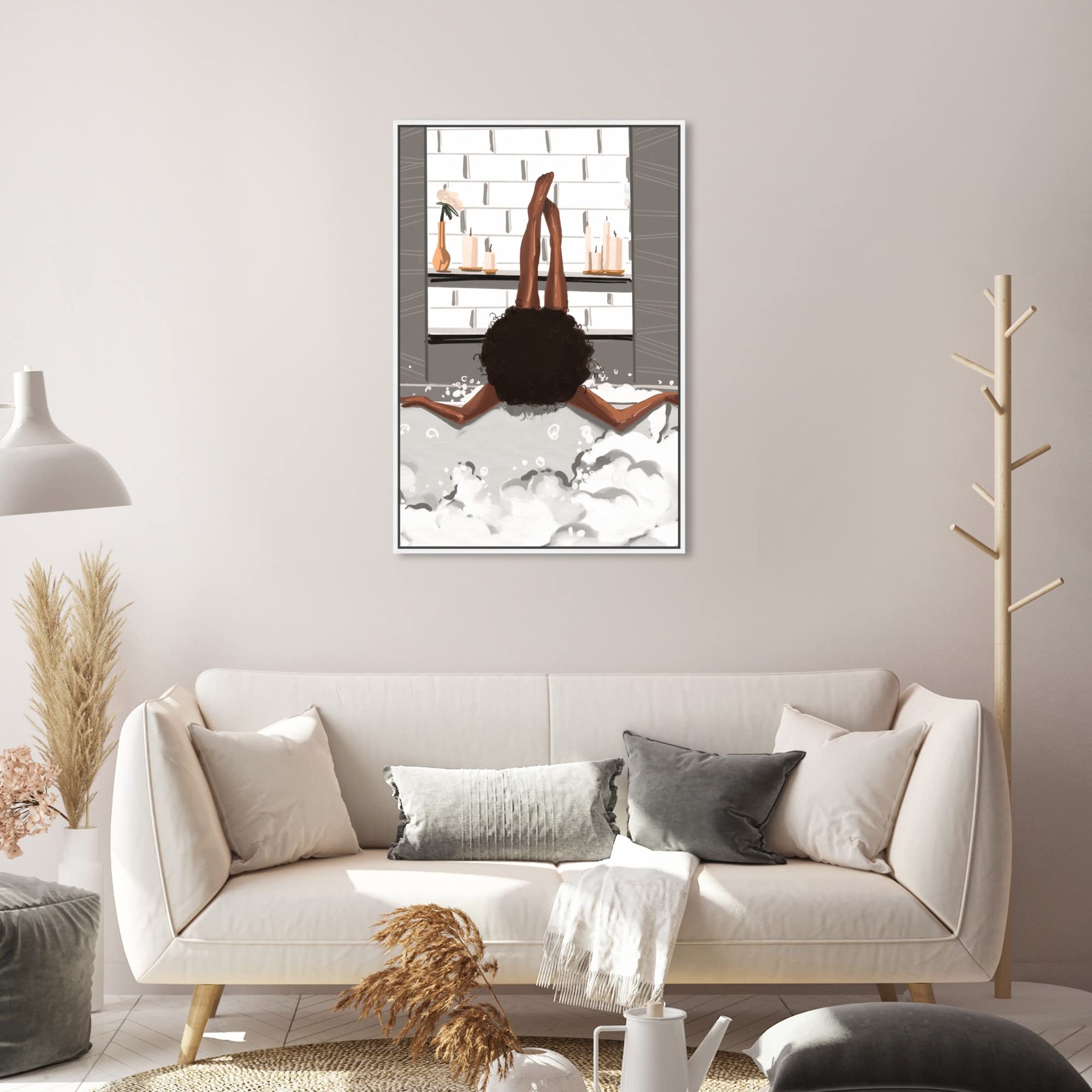 Oliver Gal Artist Co. 'Warm Bubbles Gray' Fashion & Glam Wall Art - Premium Framed Canvas Prints for Living Room, Bedroom & Office Decor