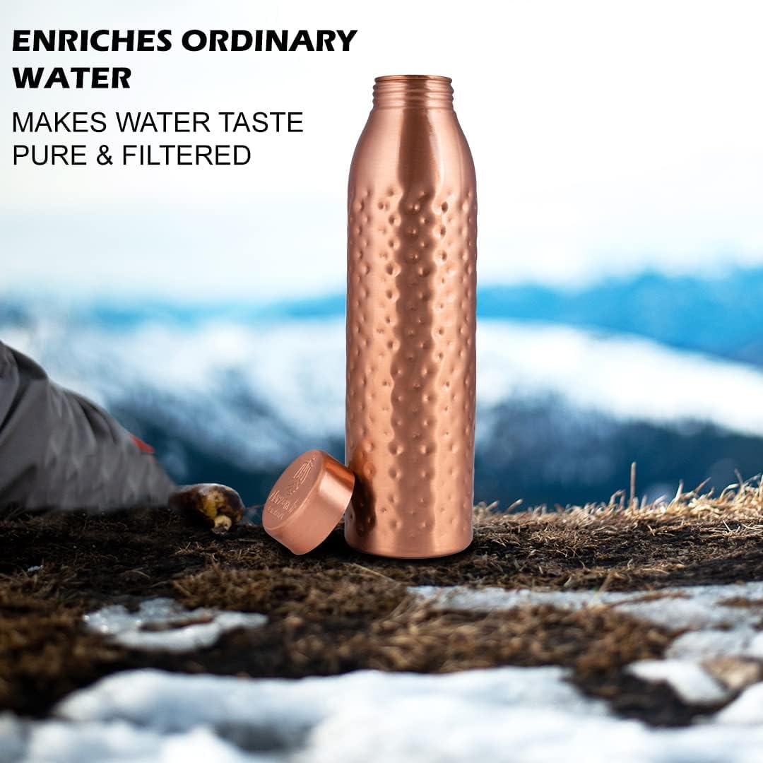 Norman Jr 1L Pure Copper Water Bottle - Set of 6 with Gift Box, Hammered Ayurvedic Copper Vessel for Healthy Hydration | Promotes Wellness, Detox & Improved Digestion | Perfect for Home, Office, Gym & Outdoor Activities