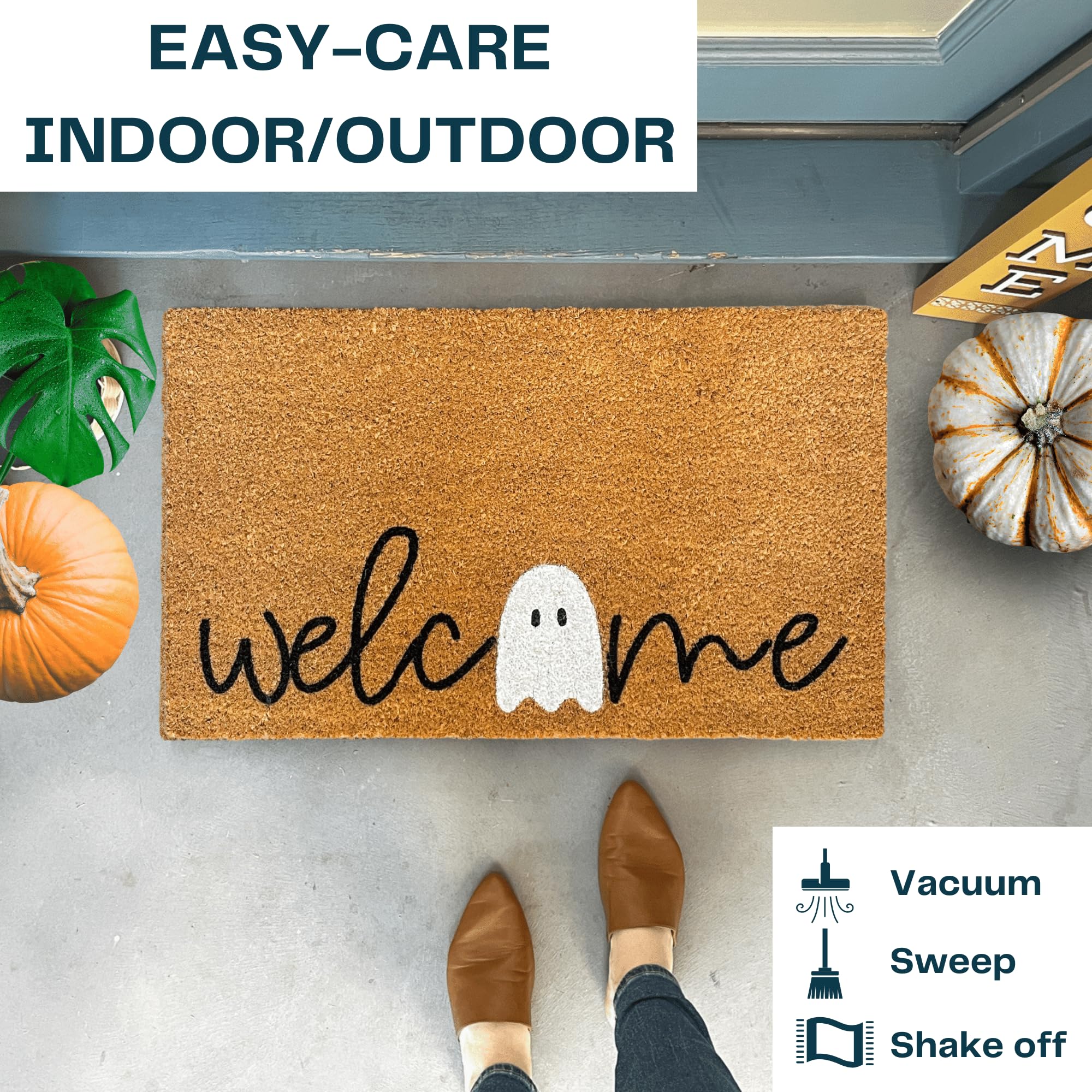 Halloween Doormat - Heavy Duty Natural Coir Fibers, UV Resistant Ghost Front Porch Decor - Perfect for Fall & Halloween Outdoor Entryway Decorations