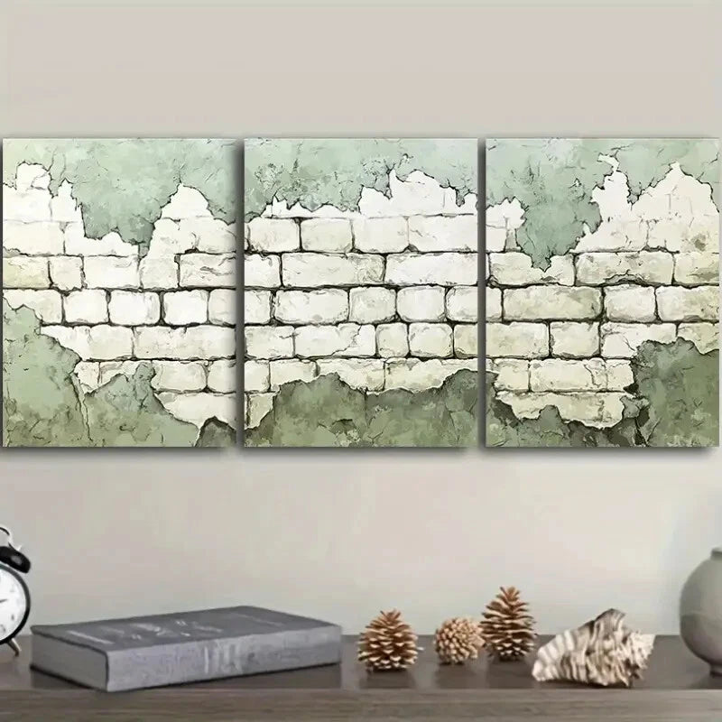 3-Piece Green and White Wall Metal Print Set - Ready to Hang Modern Art for Living Room, Bedroom & Office Decor