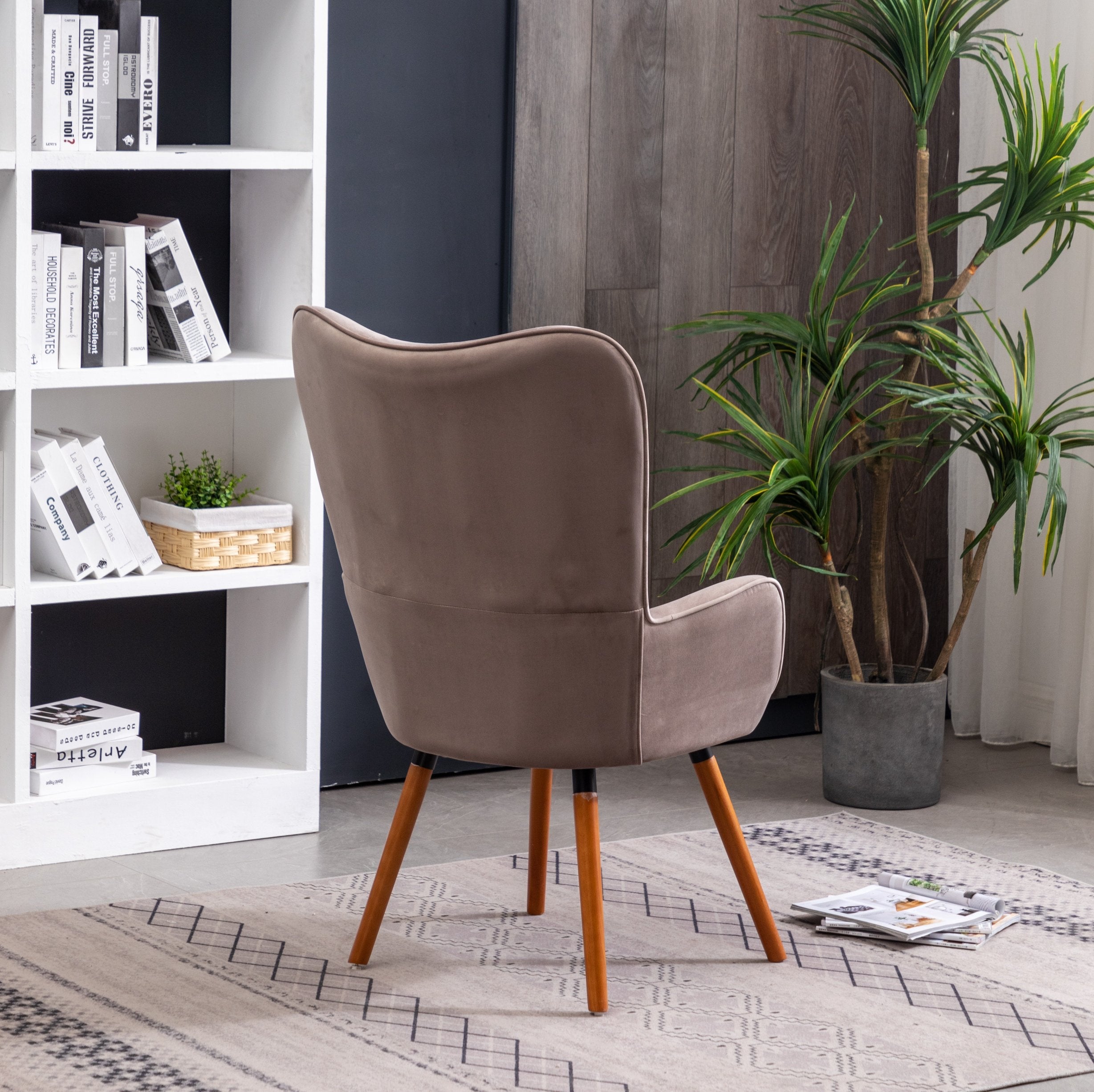 Roundhill Furniture Doarnin Contemporary Silky Velvet Tufted Button Back Accent Chair in Chocolate - Luxurious Velvet Upholstered Living Room Chair for Home Office, Bedroom or Lounge Decor