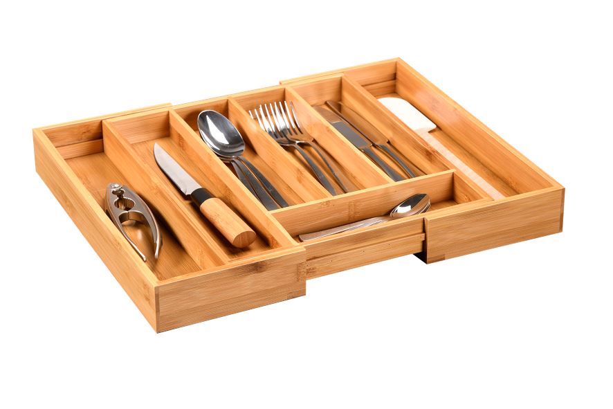 Adjustable Bamboo Cutlery Tray Organizer - Expandable Kitchen Drawer Storage for Utensils, Knives, Spoons & Forks - Perfect for Home, Office, and Restaurant Organization