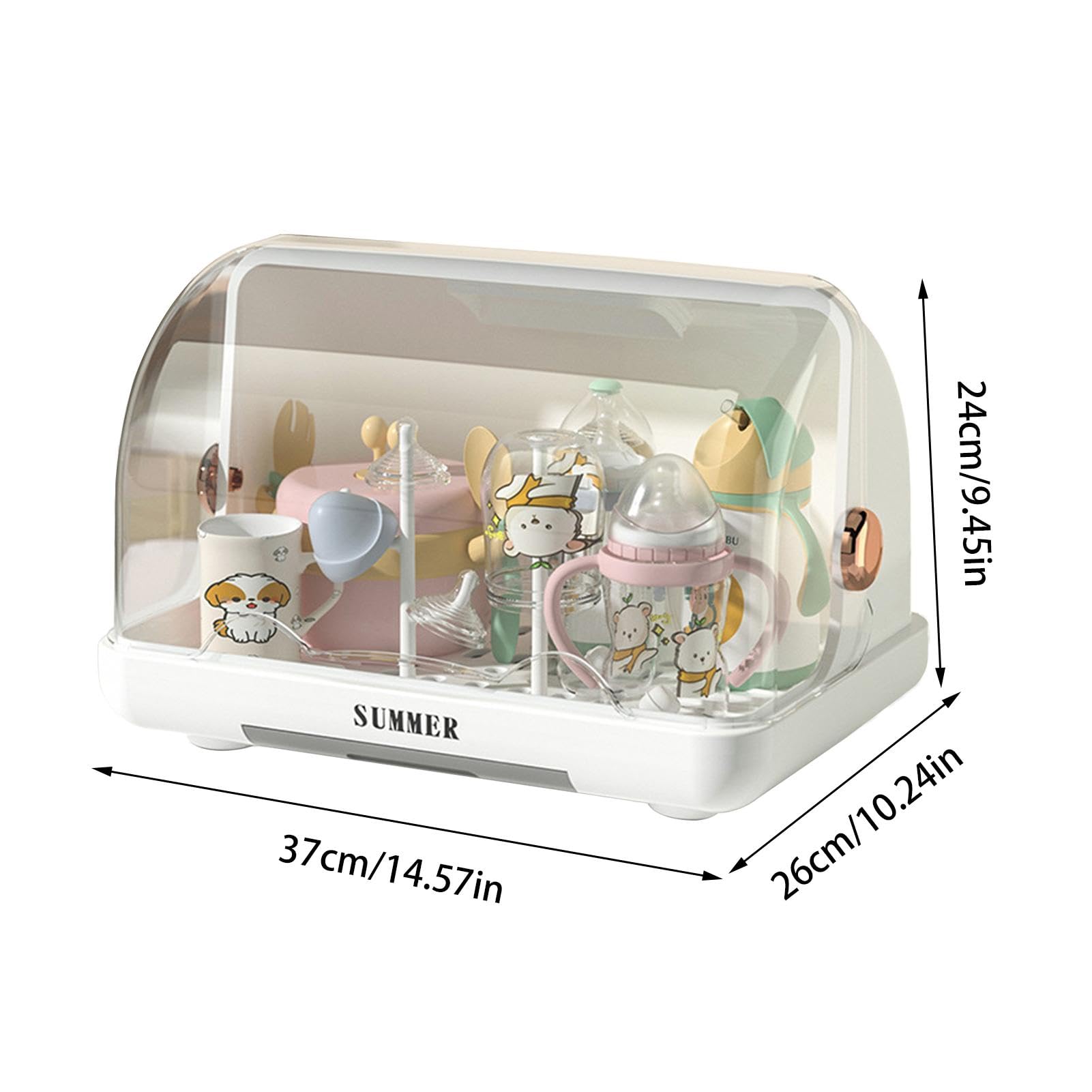 Dustproof Baby Bottle Drying Rack with Lid & Removable Drain Tray - Portable Baby Bottle Organizer Storage Case for Kitchen Cabinet - Perfect for Nursery, Travel & Breast Pump Parts Drying