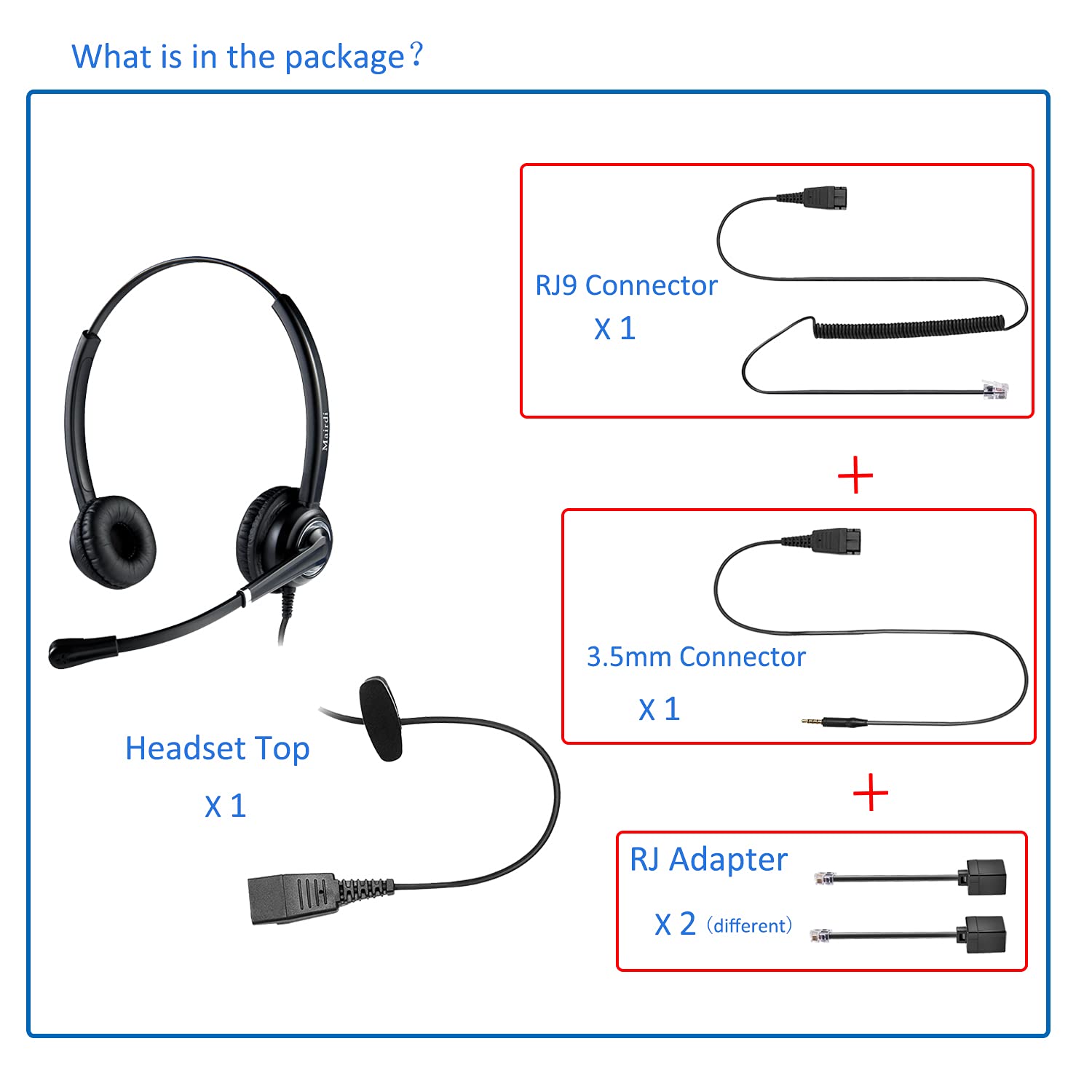 MAIRDI Noise Canceling Telephone Headset with RJ9 Jack & 3.5mm Connector - Compatible with Landline Phones, Cell Phones, PCs & Laptops - Ideal for Call Centers, Office Work & Remote Communication