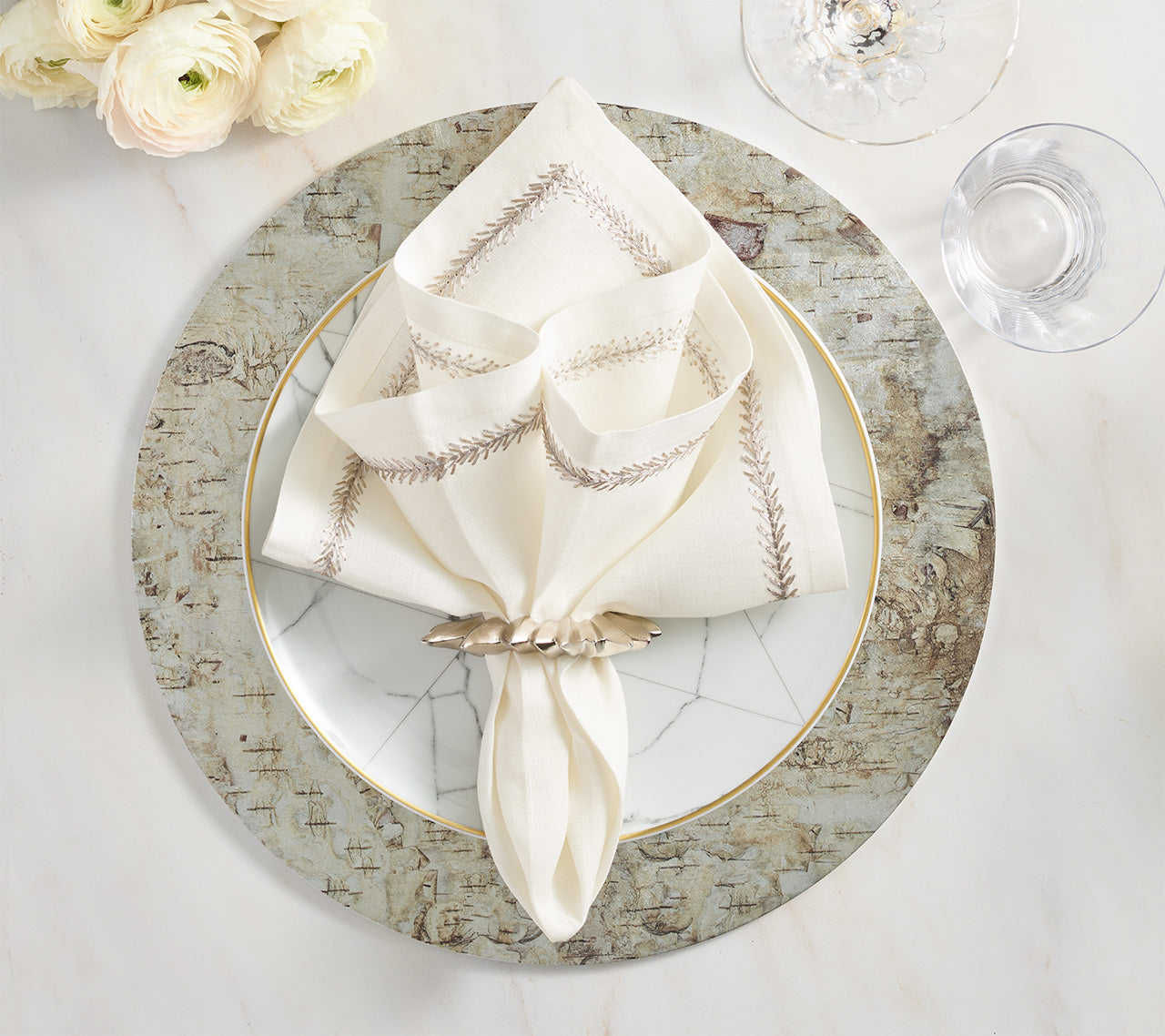 Natural & Silver Chalet Placemat Set of 4 - Elegant Table Setting for Dining Room, Kitchen, or Outdoor Entertaining