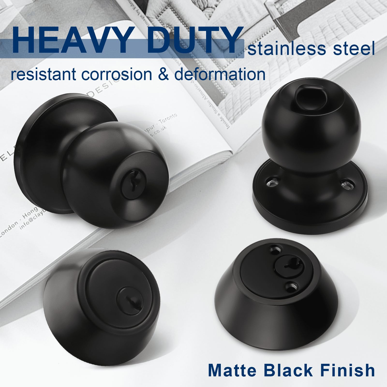 3 Pack Keyed Alike Entry Door Knob & Deadbolt Lock Set - Flat Black Exterior Door Hardware for Front Doors, Double Cylinder Deadbolt & Round Knob Combo - Secure Your Home, Office, or Apartment Entrance
