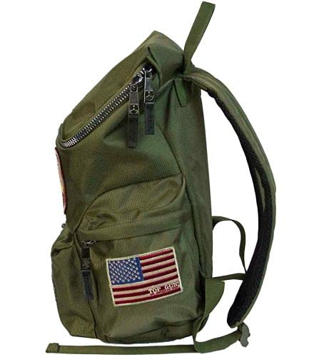 Top Gun Military Style Nylon Backpack with Custom Patches - Olive Green Durable School & Travel Backpack for Men & Women - Perfect for Hiking, Camping & Daily Commute