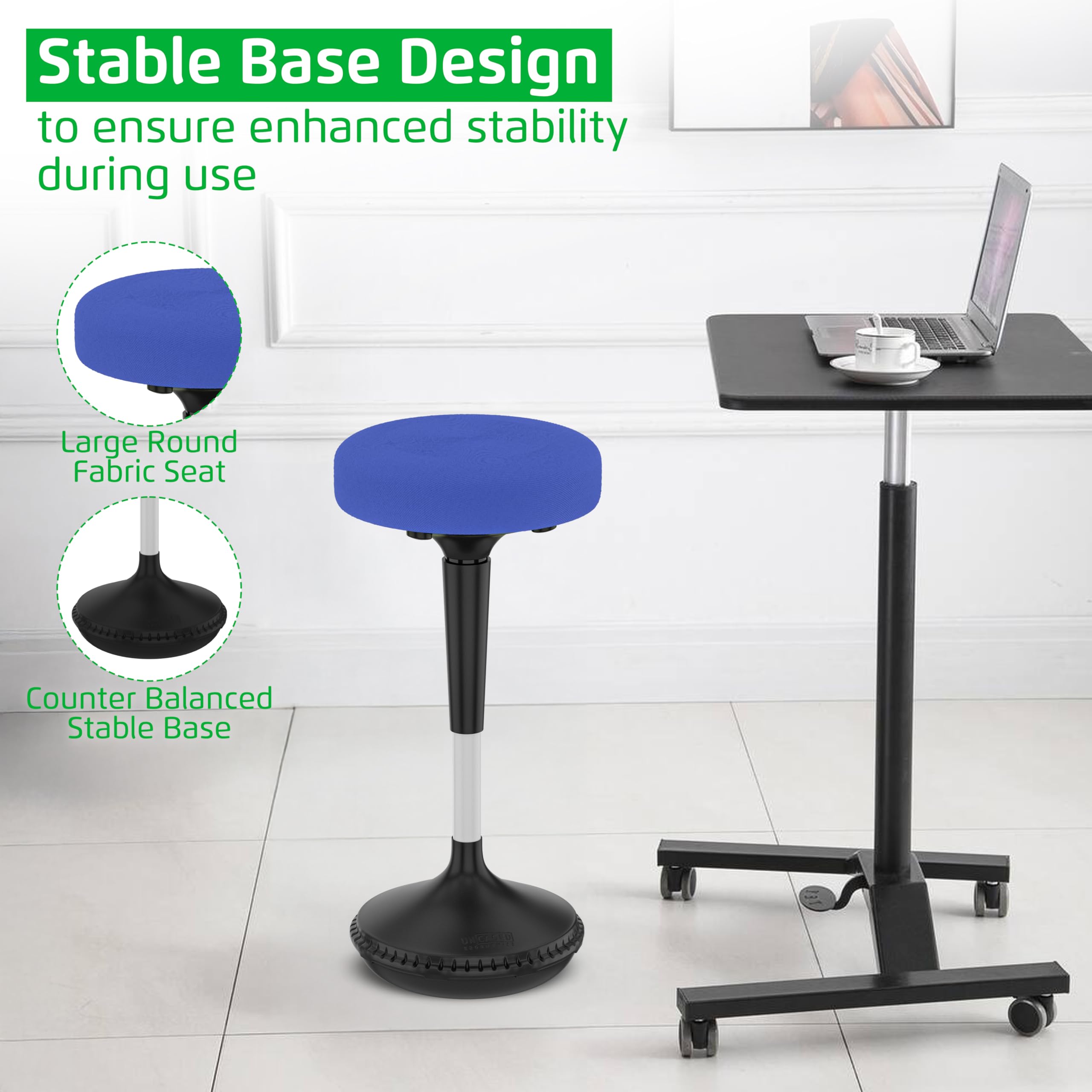 Ergonomic Wobble Stool for Standing Desk - Adjustable Active Seating for Office & Classroom - ADHD Flexible Chair for Better Posture & Focus | Ideal for Home Office, School, and Workstations