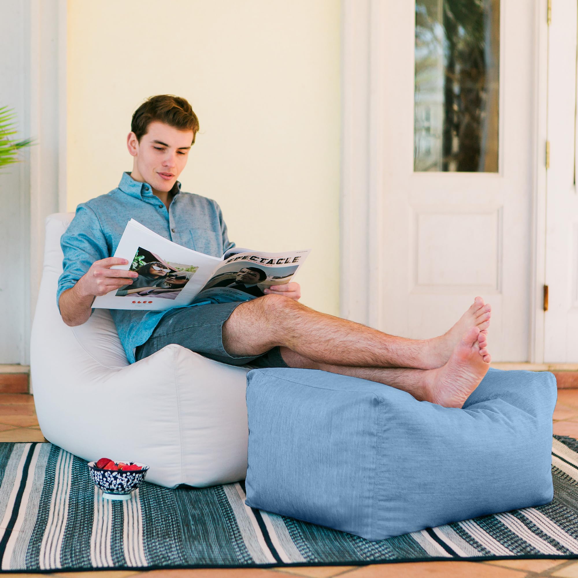 Jaxx Leon Outdoor Bean Bag Ottoman - Waterproof & UV Resistant, Ocean Blue - Perfect for Patio, Poolside & Backyard Relaxation