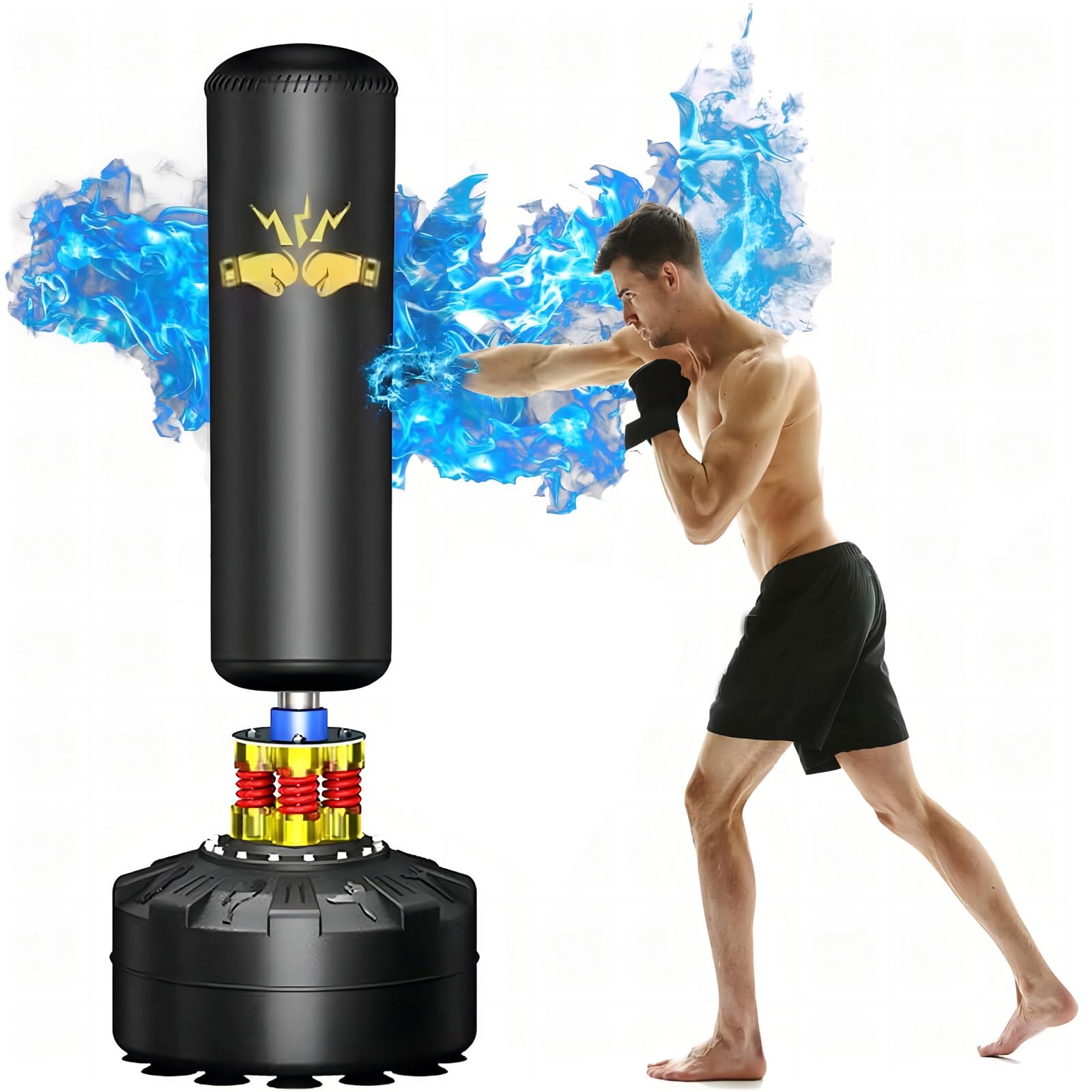 70'' Heavy Duty Boxing Punching Bag with Stand & Base - Professional Kickboxing Bag for MMA, Muay Thai, Home Gym & Fitness Training - Perfect for Adults & Athletes