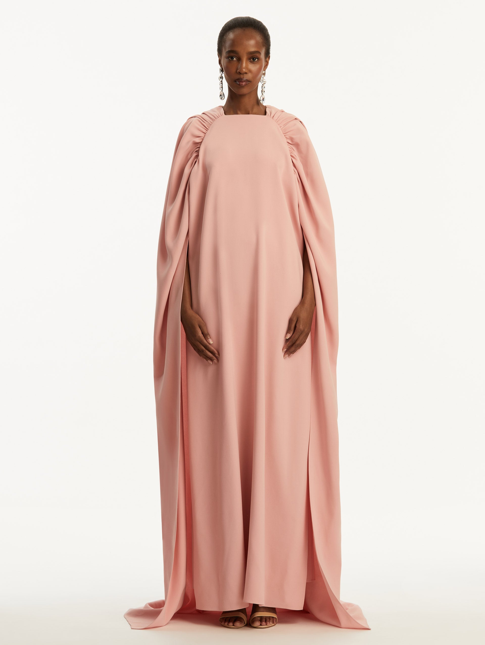 Elegant Ruched Shoulder Georgette Caftan Dress for Women - Boho Chic Beach Cover Up, Summer Vacation & Poolside Party Wear