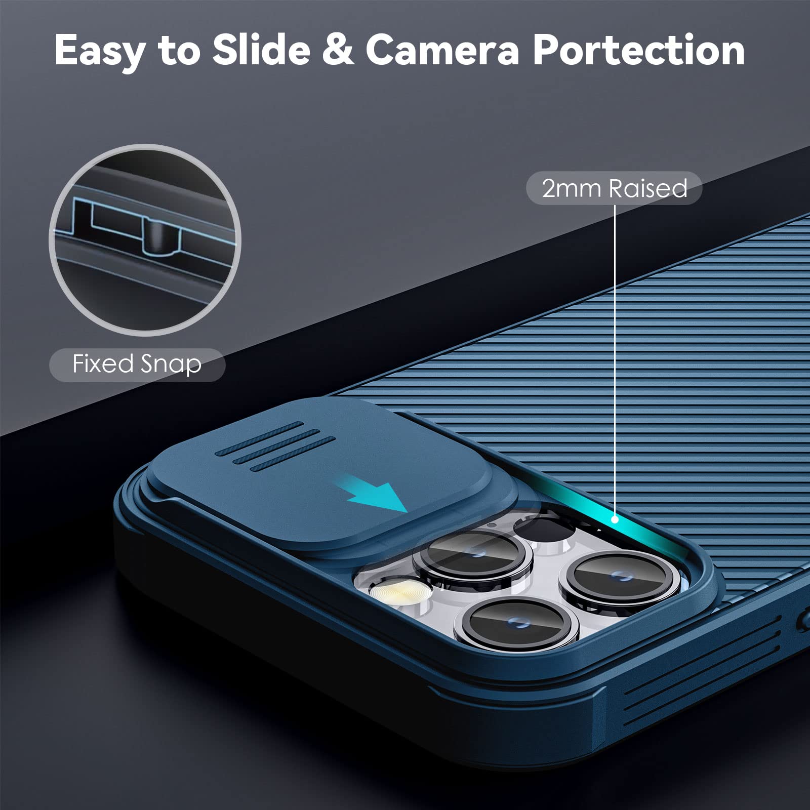 CloudValley iPhone 14 Pro Max Case with Camera Cover - Slim Shockproof Protective Soft Bumper Case with Slide Lens Protection for 6.7 Inch (Blue) | Perfect for Outdoor Activities, Travel & Daily Protection