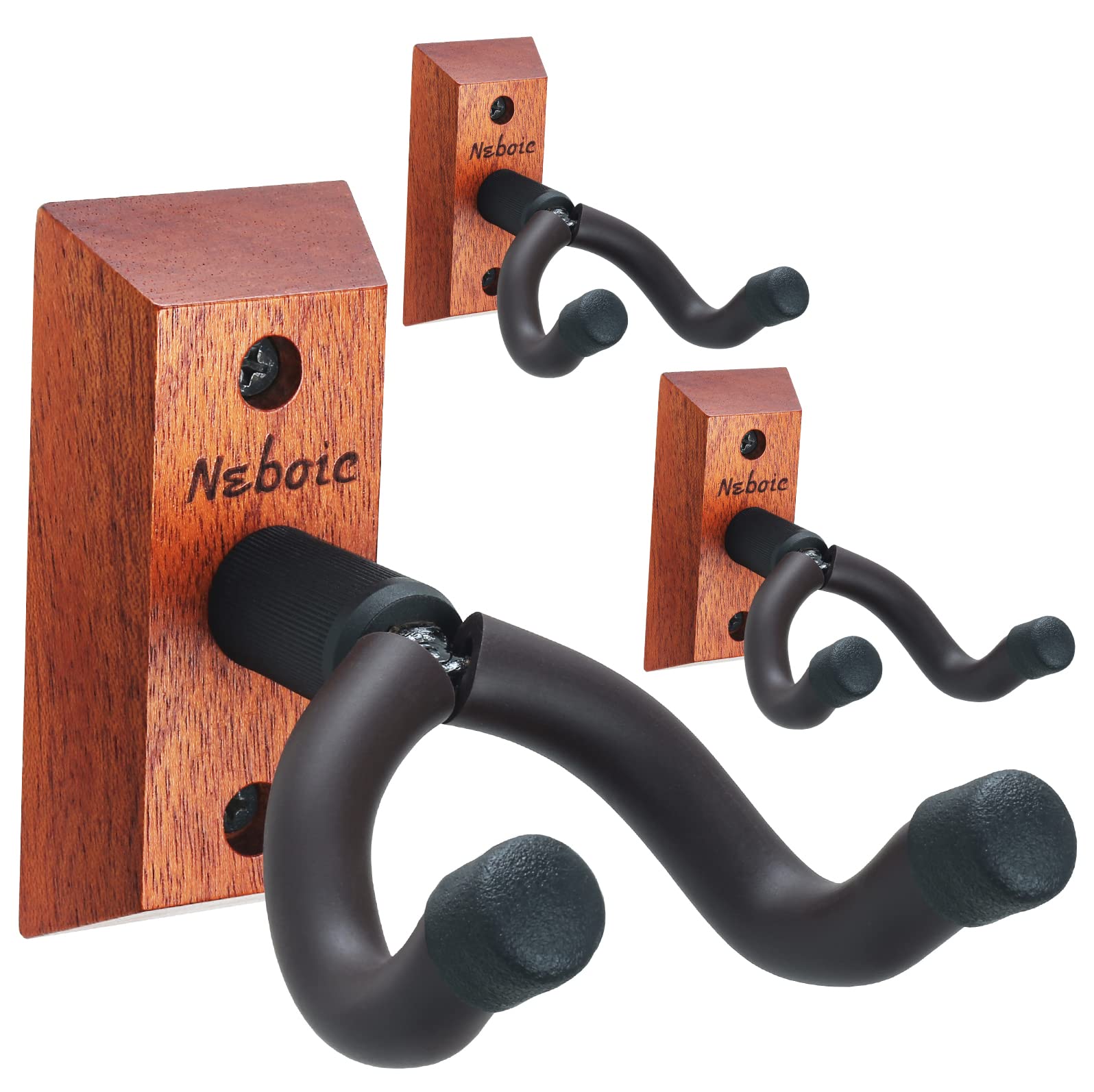 3 Pack Wooden Guitar Wall Mount Hangers - Heavy Duty Hooks for Acoustic, Electric, Bass, Ukulele, Banjo, Mandolin - Perfect for Home, Studio & Music Room Organization