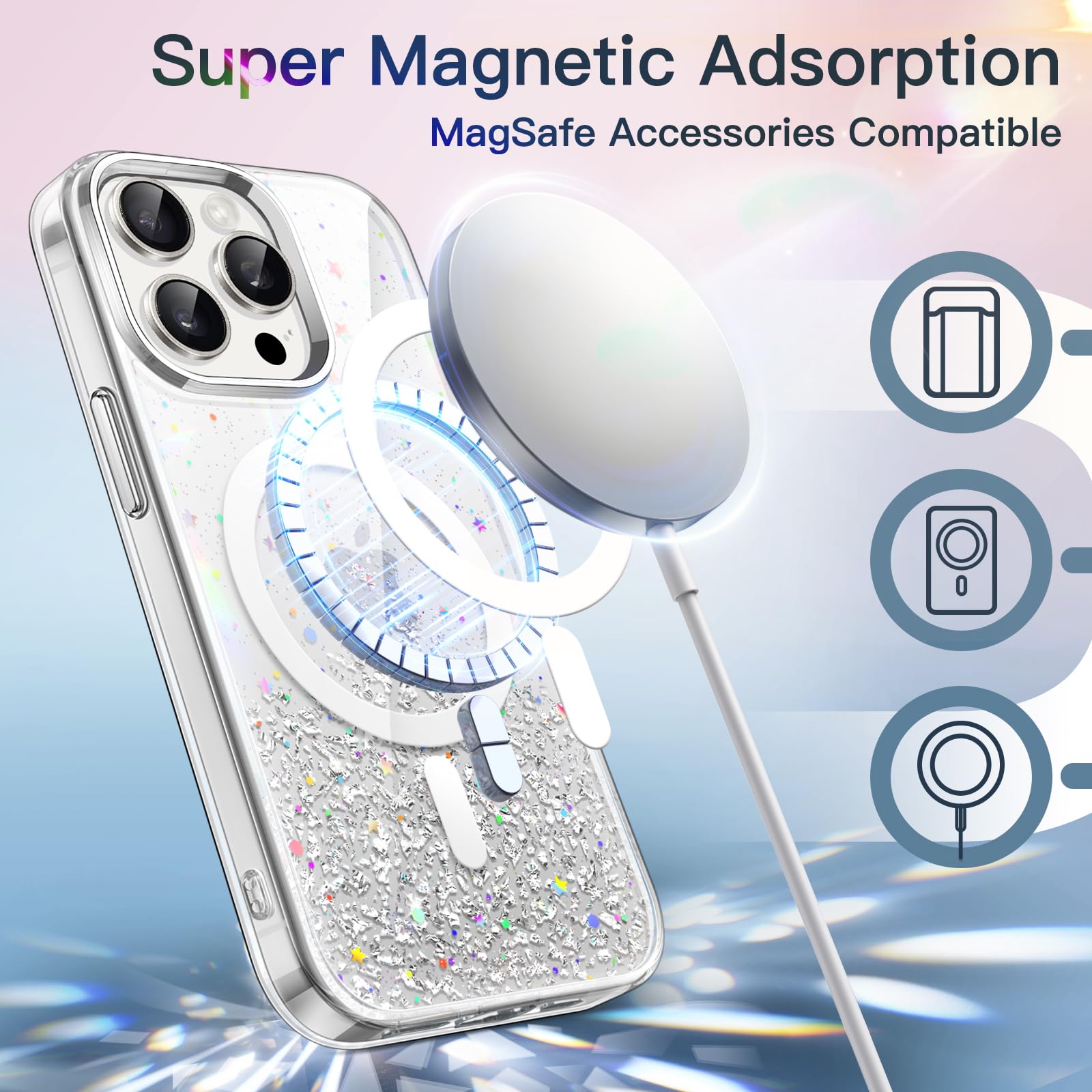 JETech Glitter Case for iPhone 15 Pro Max 6.7-Inch | MagSafe Compatible | Clear Sparkle Phone Cover | Shockproof & Magnetic Protection | Cute Bling Design for Women & Girls | Perfect for Parties, Daily Use & Gift Giving