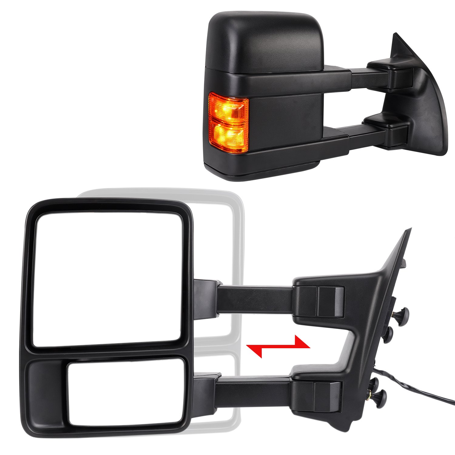 Black Telescoping Folding Tow Mirrors with LED Signal Light for 2008-2016 Ford F250 F350 F450 F550 Super Duty - Heavy Duty Towing & Enhanced Safety