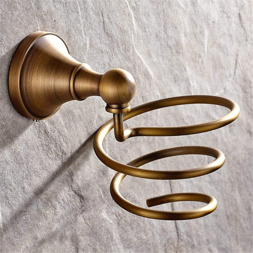 Vintage Brass Wall Mount Hair Dryer Holder & Towel Shelf - Antique Copper Bathroom Accessories for Spiral Hair Dryer Storage & Organizing - Perfect for Bathroom, Salon, and Home Decor