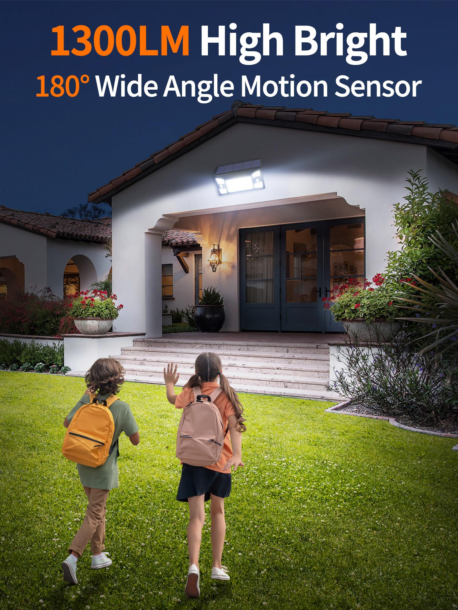 Intelamp Solar Outdoor Lights Waterproof - 1300LM Solar Flood Lights with Dual Motion & Light Sensors, 270° Wide Lighting Angle, 3 Modes - Perfect for Garden, Yard, Patio, Pathway & Driveway Security Lighting
