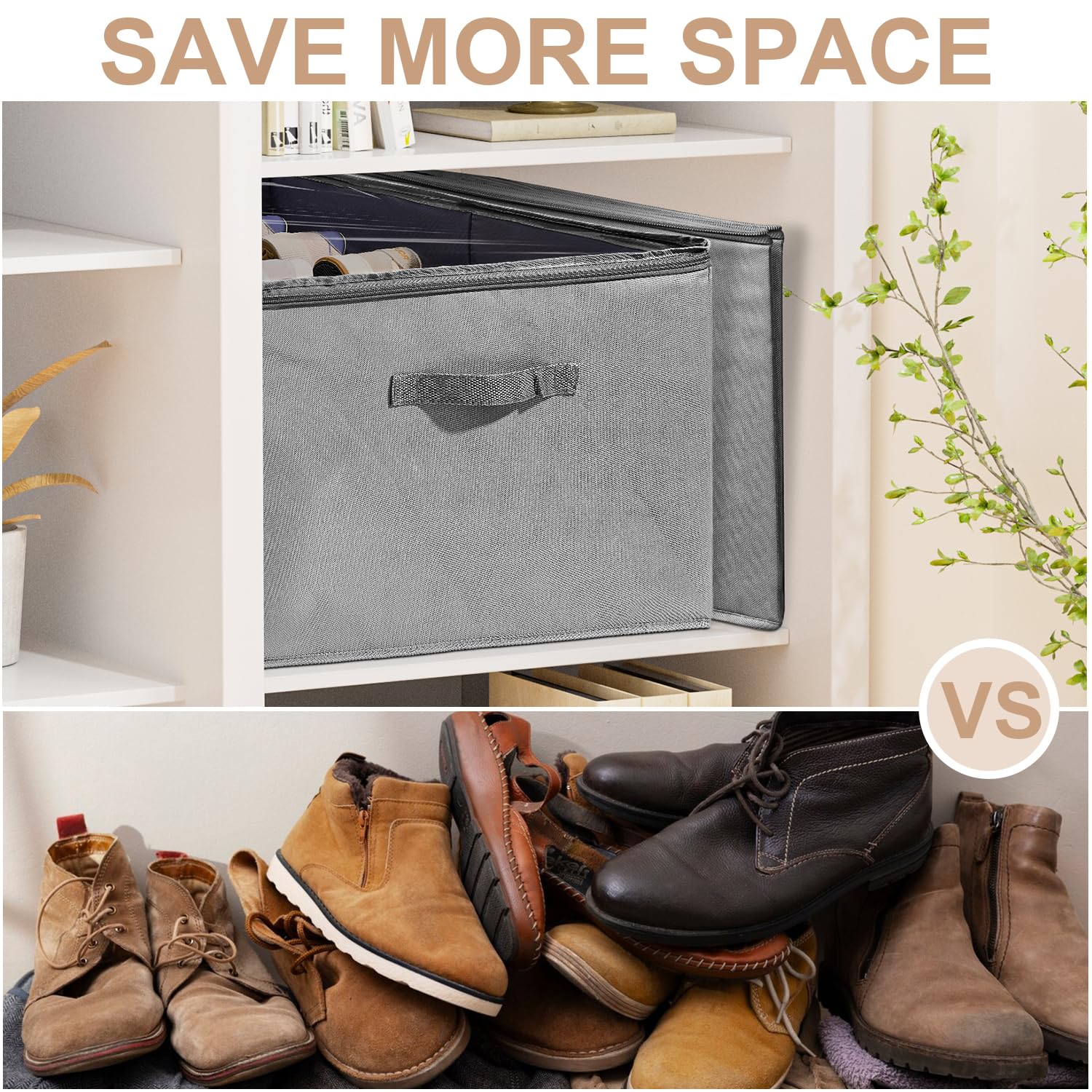 ASHLEYRIVER 24-Pair Shoe Organizer for Closet - Large Clear Lid Storage Box with Flexible Dividers, Foldable Space-Saving Shoe Cabinet in Dark Grey | Perfect for Bedroom, Entryway & Closet Organization