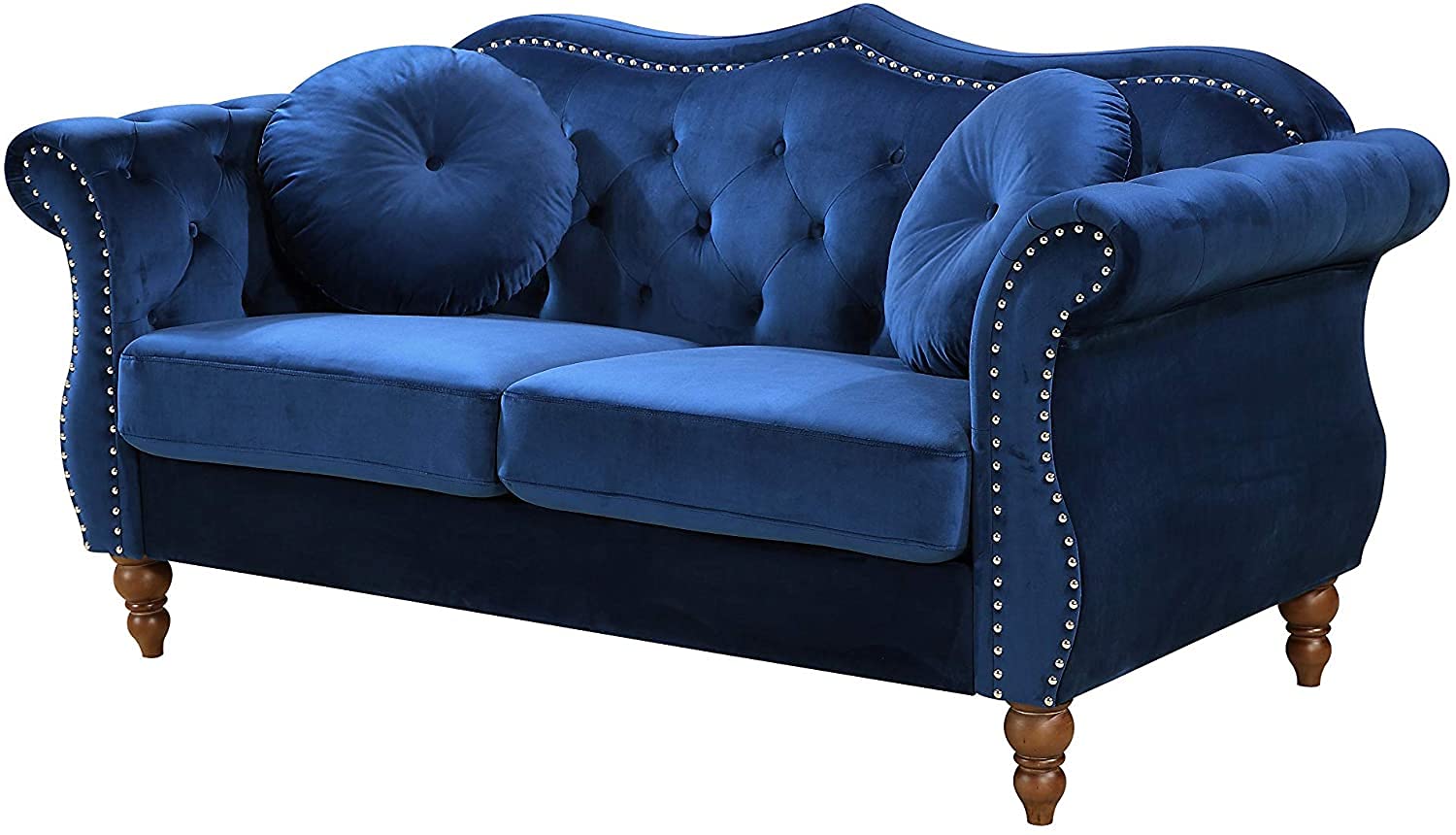 Anna1 Chesterfield Velvet Sofa Set - Button Tufted Luxury Upholstered Living Room Couch & Loveseat with Rolled Arms, High-Density Foam & Sturdy Wood Frame (Blue) - Perfect for Modern Apartments, Cozy Home Theaters & Elegant Office Lounges