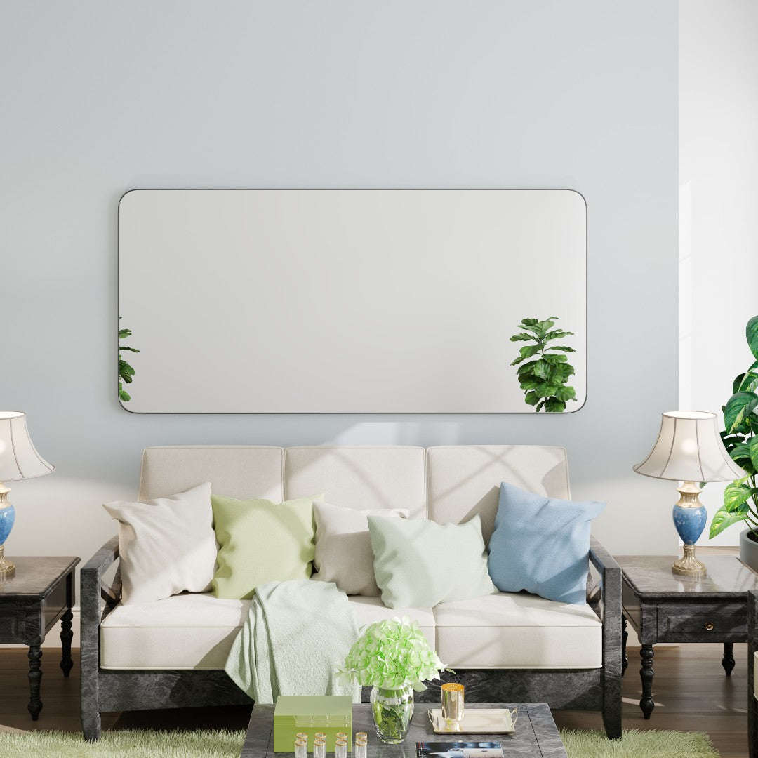 Eviva Harmony 60 x 28 Inch Rectangular Black Metal Framed Wall Mirror - Perfect for Bedroom, Bathroom, Living Room & Entryway Decor