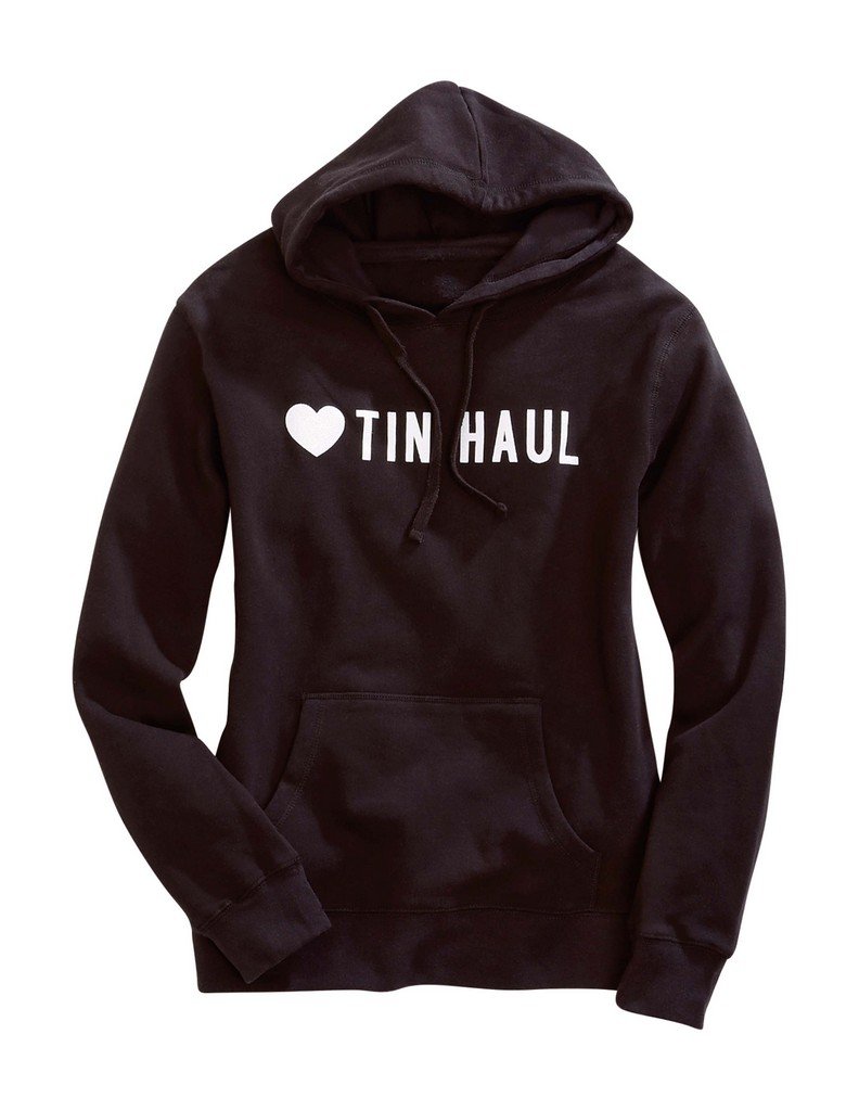 Tin Haul Women's Black Cotton Blend Love Screenprint Hoodie - Cozy Pullover Sweatshirt for Casual Wear, Lounge & Street Style