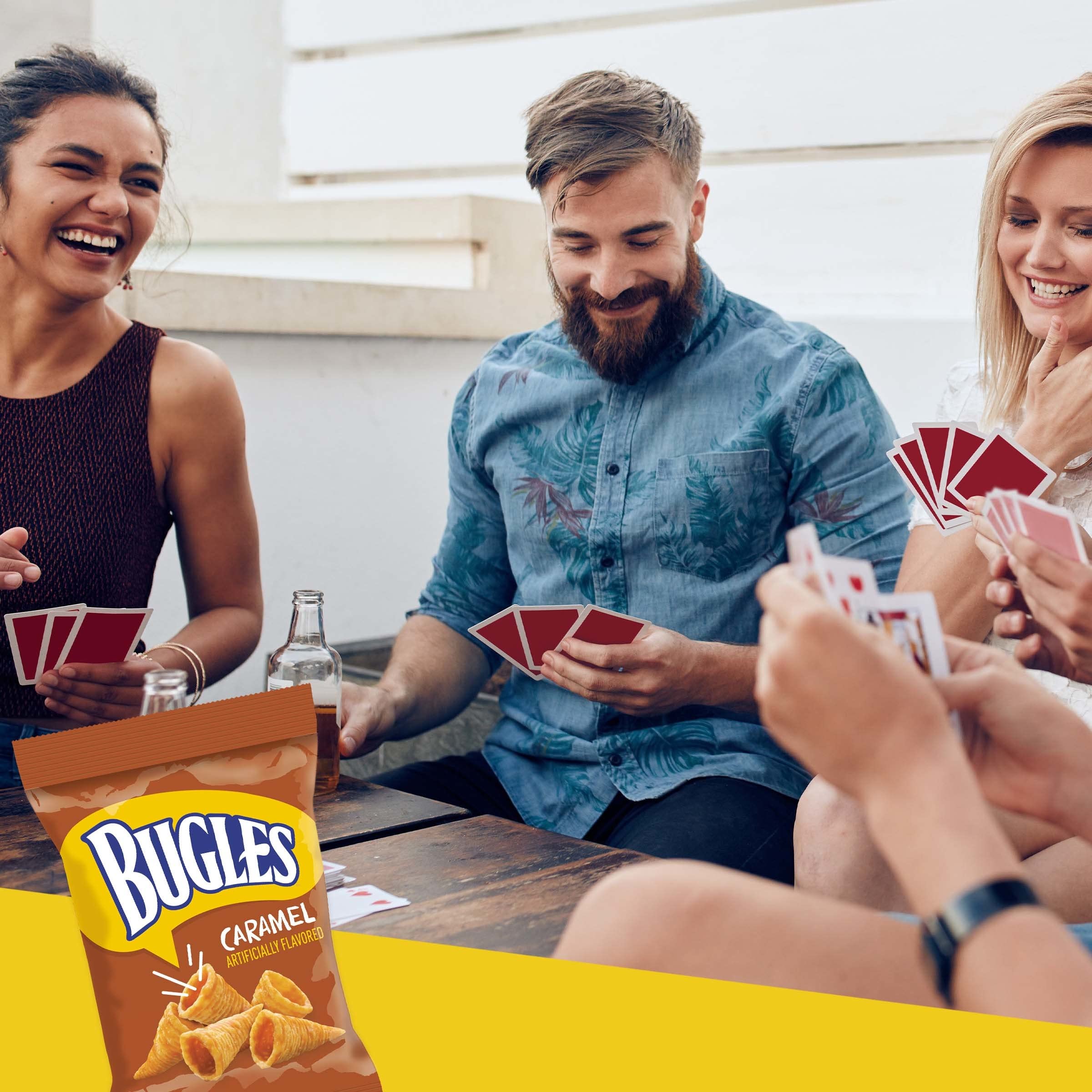 Bugles Crispy Corn Snacks, Sweet & Salty Caramel Flavor, 6oz Snack Bags (Pack of 12) - Perfect for Parties, Movie Nights & On-the-Go Snacking