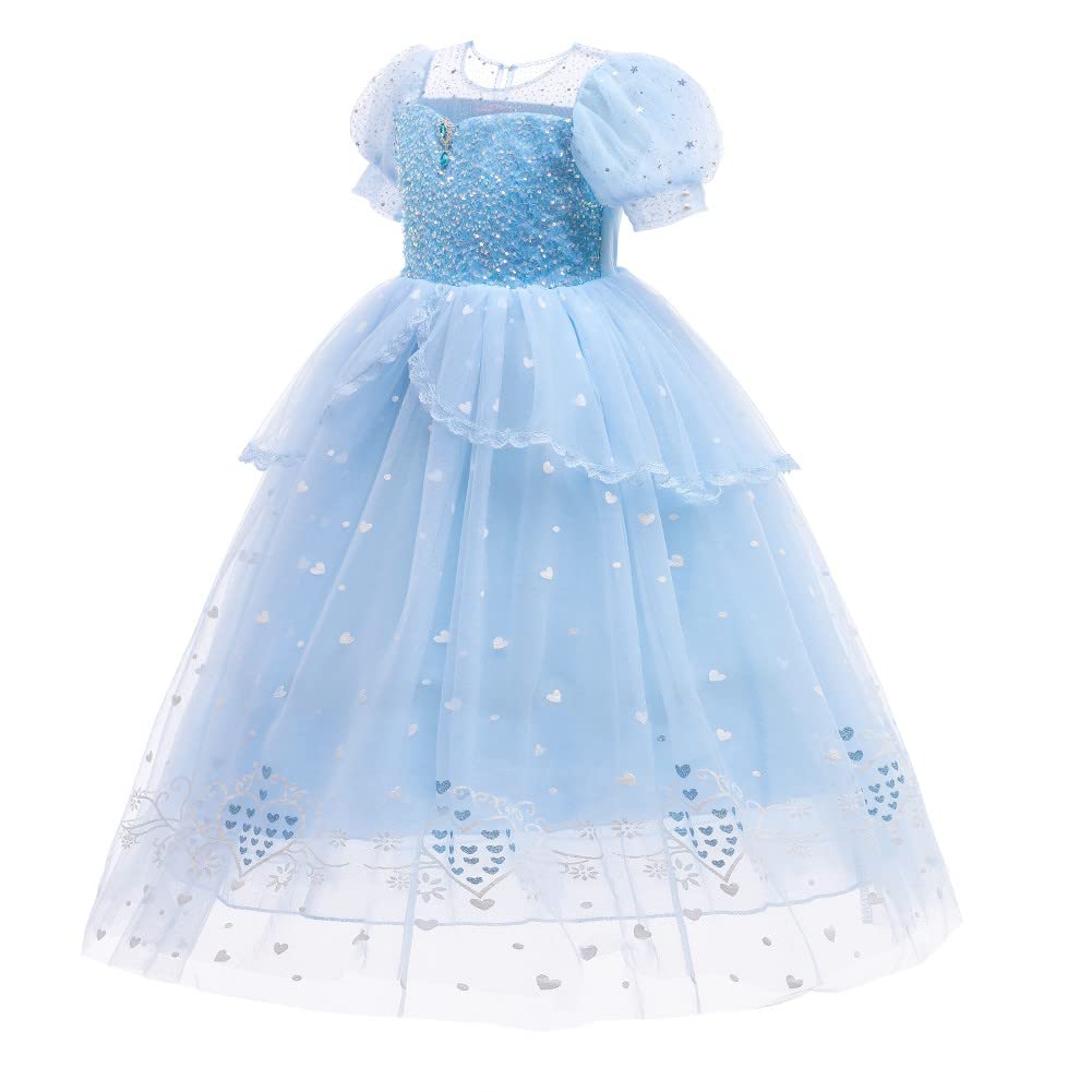 HIHCBF Frozen Elsa Costume for Girls - Sparkling Sequins Princess Dress for Halloween, Christmas & Birthday Parties | Disney Inspired Ball Gown for Dress Up, Cosplay & Special Occasions