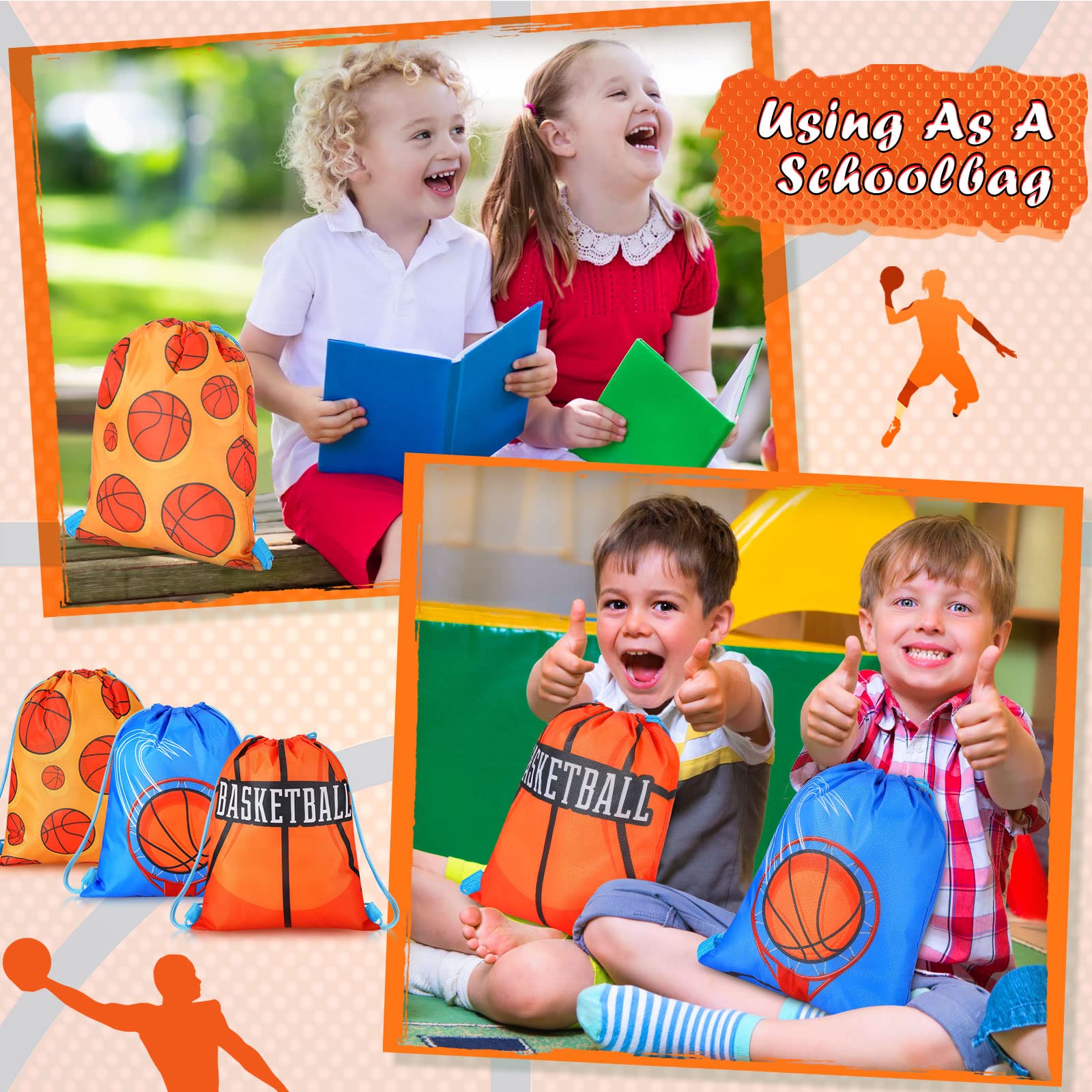 Sanwuta 36 Pcs Basketball Party Favor Bags - Sports Themed Drawstring Goodie Bags for Birthday Parties, Team Events & Gym Workouts - Perfect for Basketball Gifts, Small Ball Storage & Sports Favors