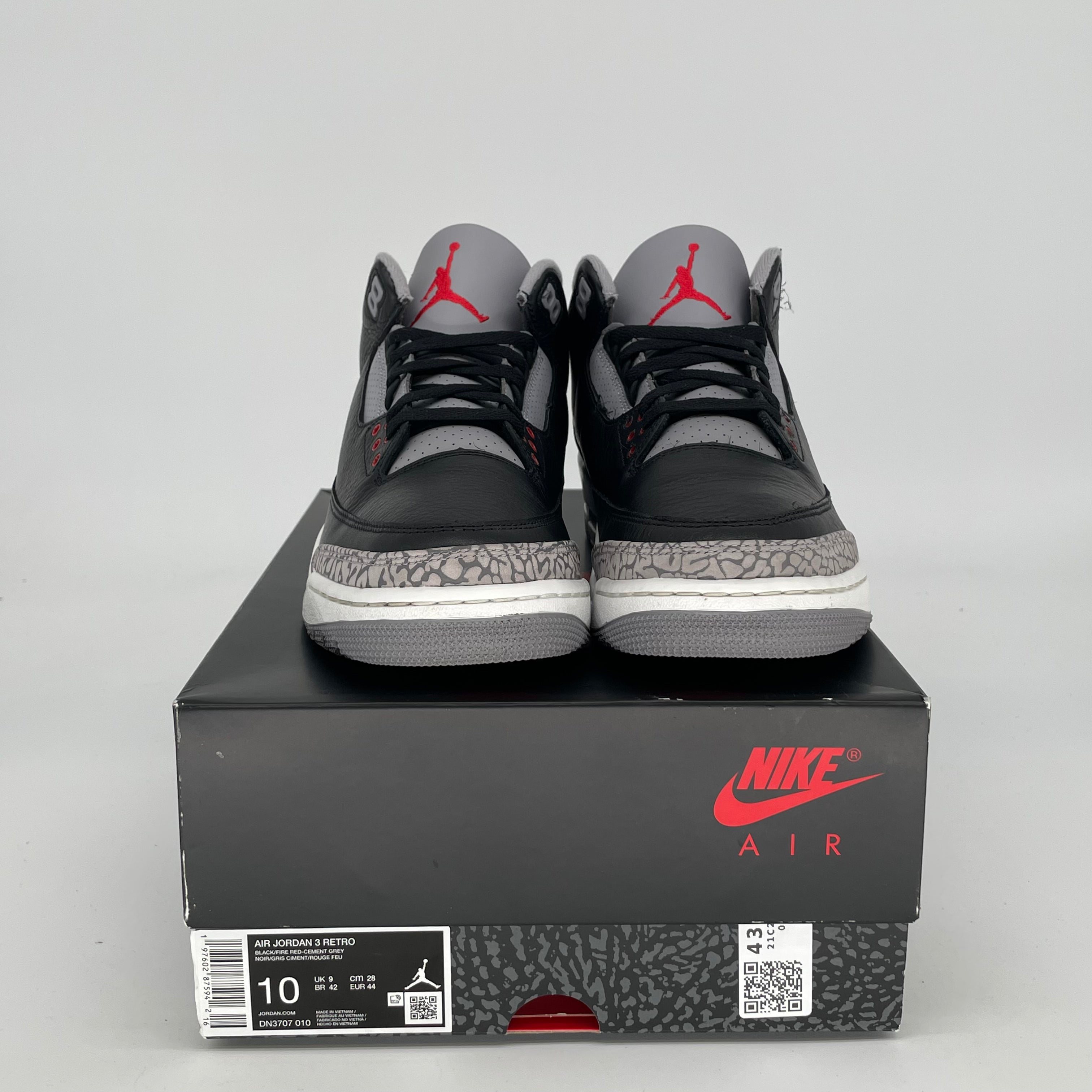 Original Air Jordan 3 Retro 'Black Cement' Men's Basketball Shoes - Size 10 & Women's Size 11.5 (Style DN3707-010) - Perfect for Streetwear, Sneaker Collecting & Casual Fashion